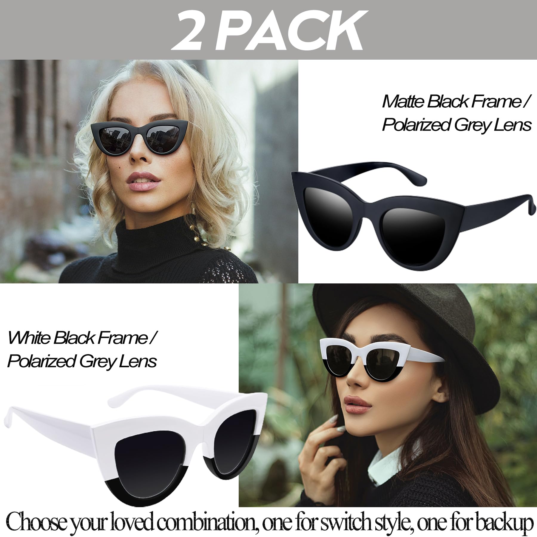 Joopin Polarized Cat Eye Sunglasses for Women - Vintage Narrow Pointy Cateye Frame UV Protection - Perfect for Driving, Beach & Fashion Outfits