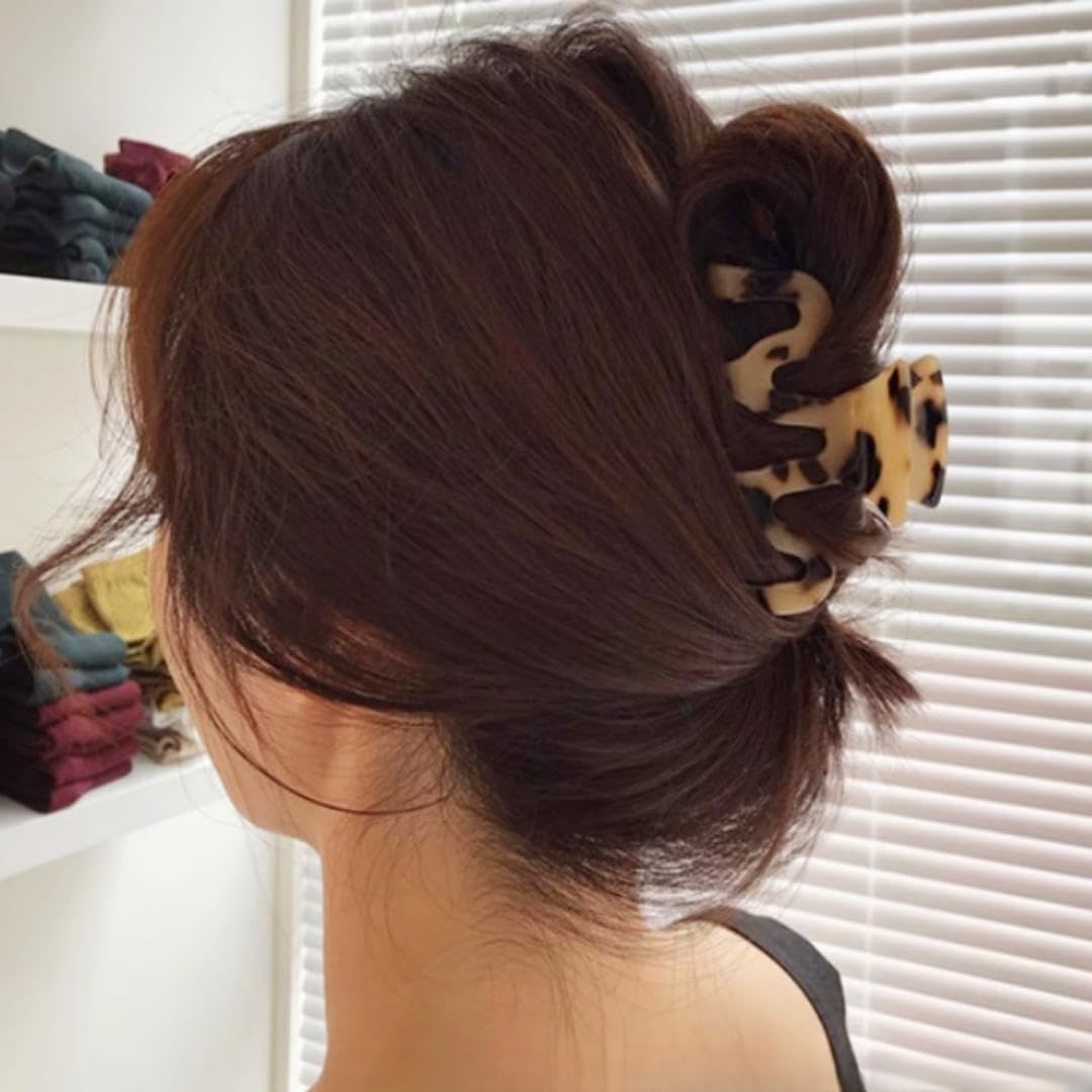 Large 3.5 Inch Tortoise Shell Hair Claw Clips - 2 Pack Cellulose Acetate Hair Clips for Women, French Design Checkered Jaw Clamps | Perfect for Updos, Ponytails & Everyday Hairstyles
