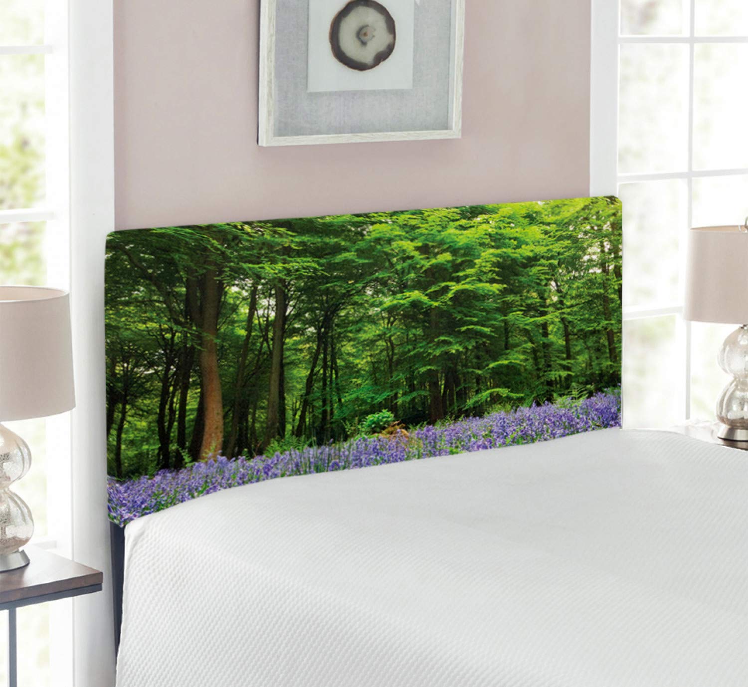 Ambesonne Woodland Headboard - Bluebells Flowers in Spring Forest, Upholstered Metal Bed Frame with Memory Foam, Twin Size (Purple & Green) | Perfect for Bedroom Decor, Guest Rooms & Cozy Cabin Retreats