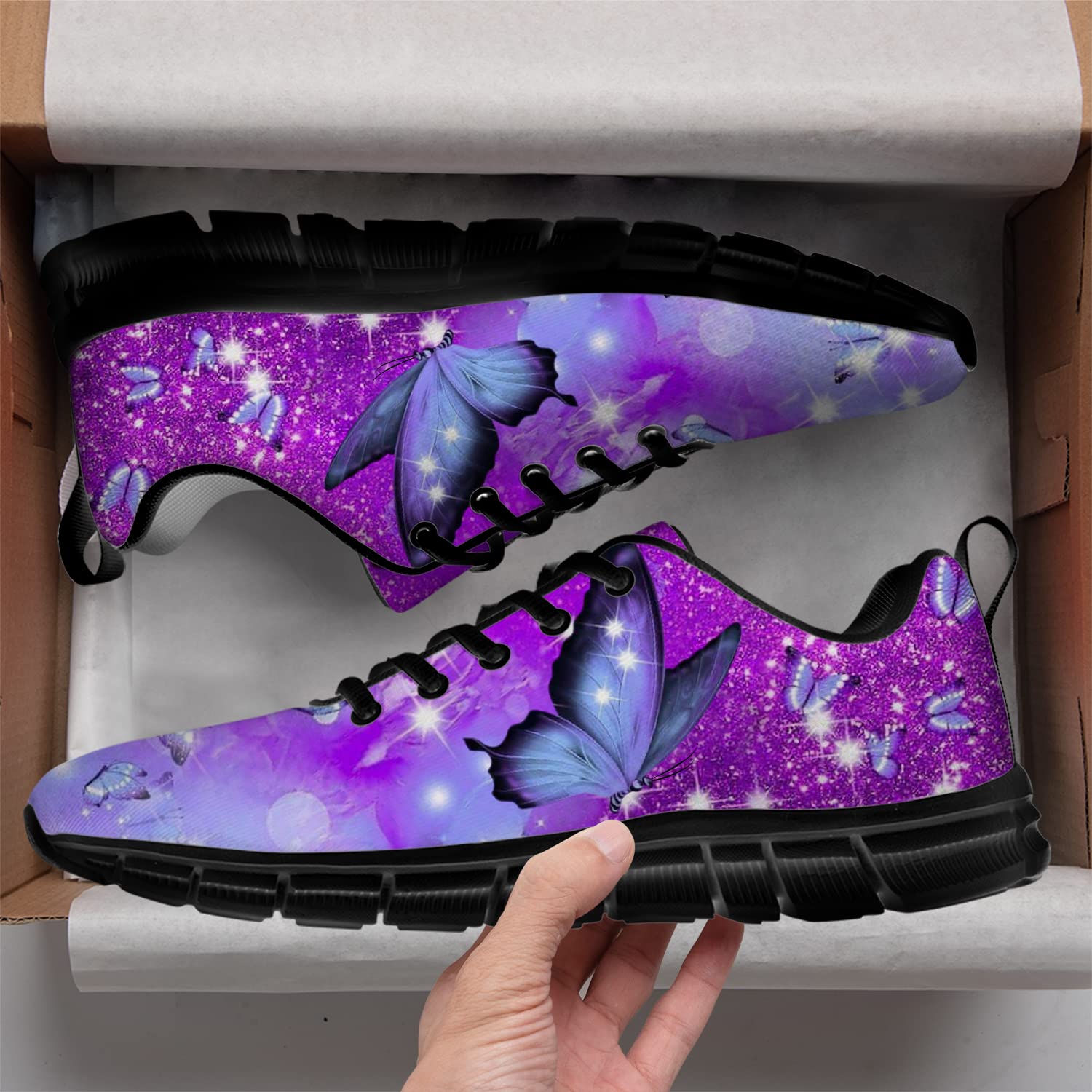 Butterfly Themed Women's & Girls' Running Shoes - Purple Aesthetic Butterfly Print Tennis Sneakers for Walking, Jogging & Travel - Size 8.5 Men / 10 Women - Perfect Gift for Runners & Fashion Lovers - Ideal for Gym, Park & Casual Outings