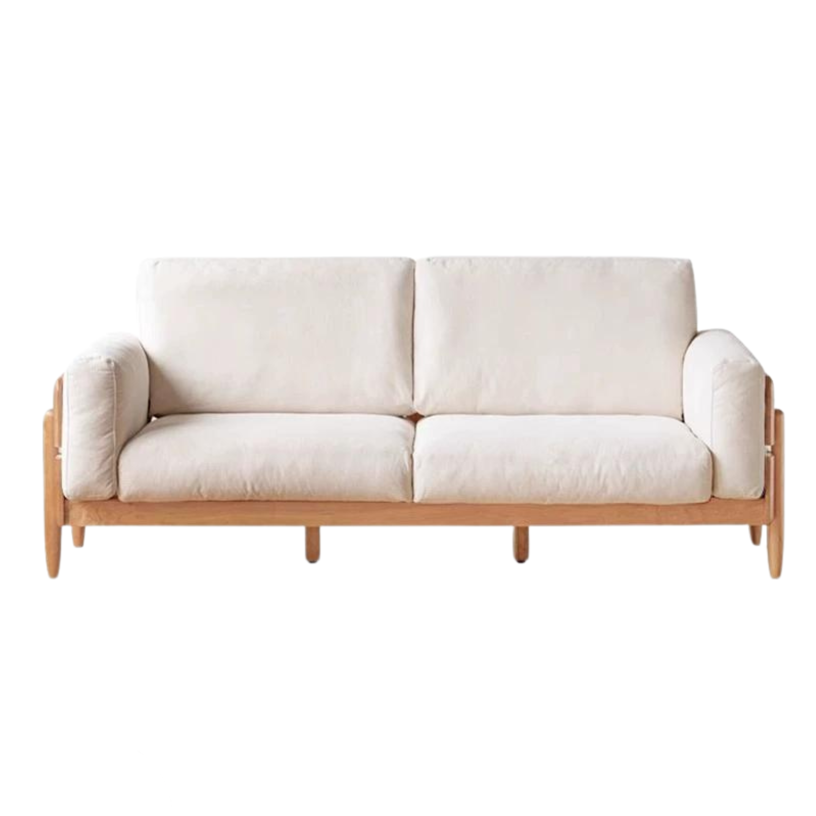 85x35x35 inch / 216x89x89 cm / Natural wood color / three-seater sofa (fabric pear white)