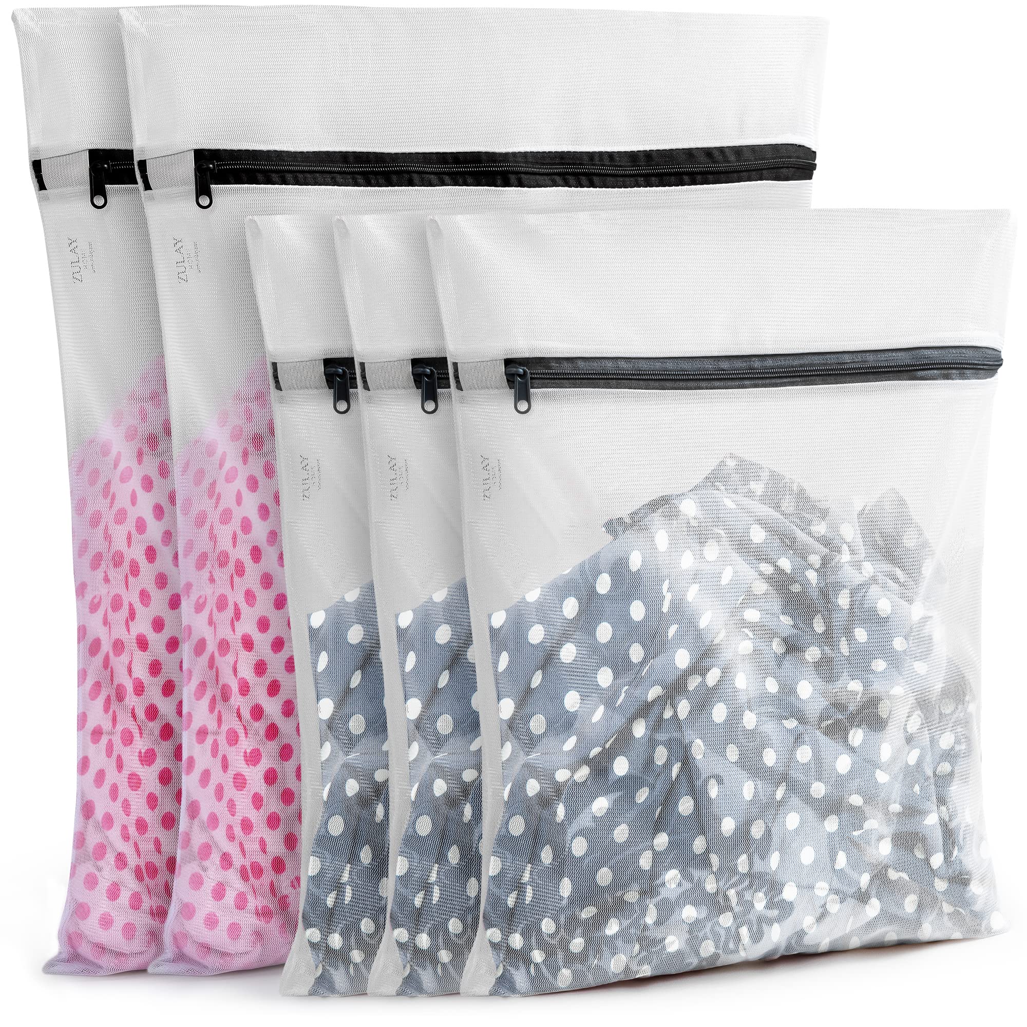 Zulay Home 5-Pack Reusable Mesh Laundry Bags for Delicates - Washing Machine Safe Underwear, Lingerie & Socks Organizer (2 Large + 3 Medium) - Perfect for Travel, Gym & Baby Clothes Protection