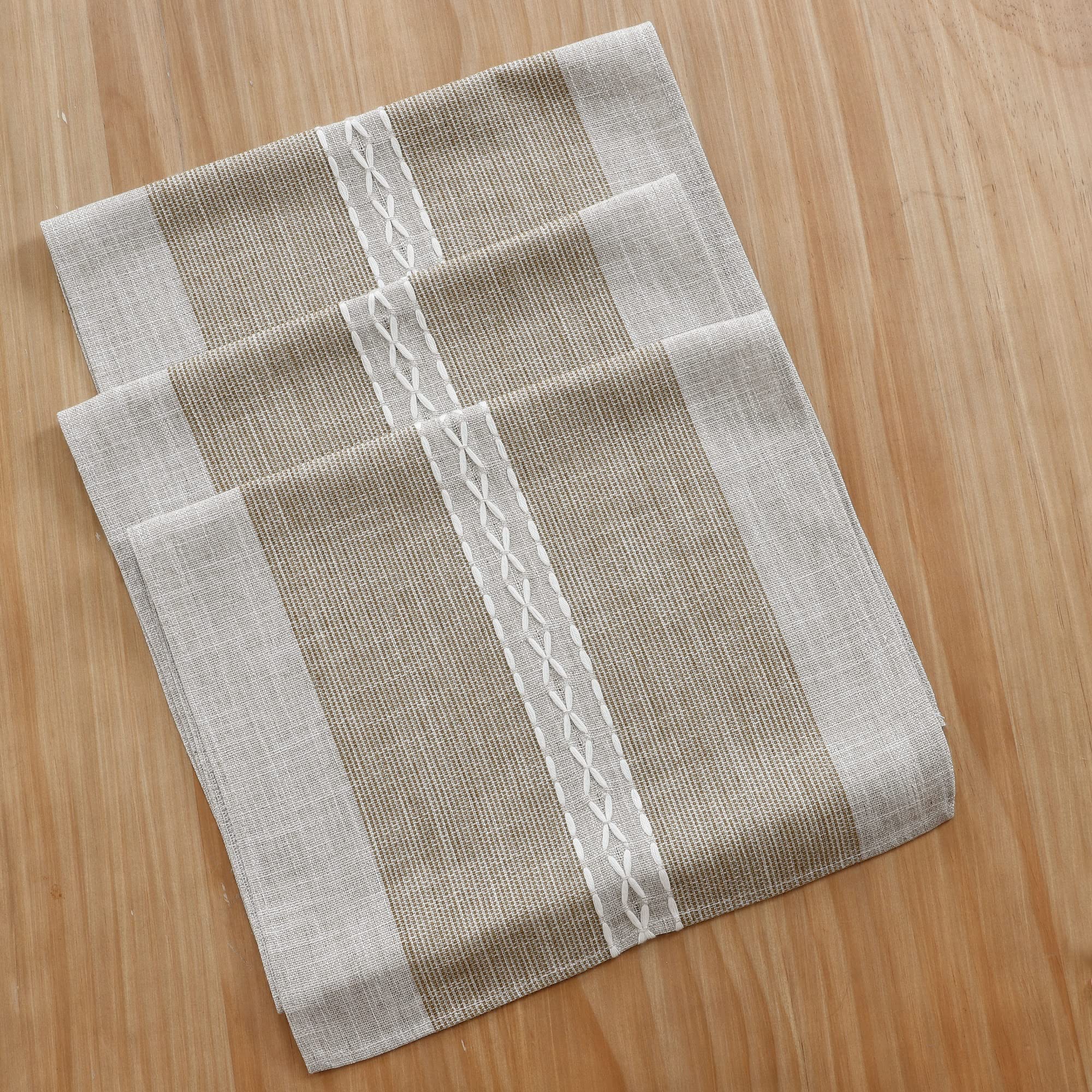 Farmhouse Braided Striped Table Runner - Rustic Embroidery Coffee Table Decor for Weddings, Holidays & Home Decor - 13x72 Inch Brown Table Runner - Perfect for Dining Tables, Centerpieces & Seasonal Decorations