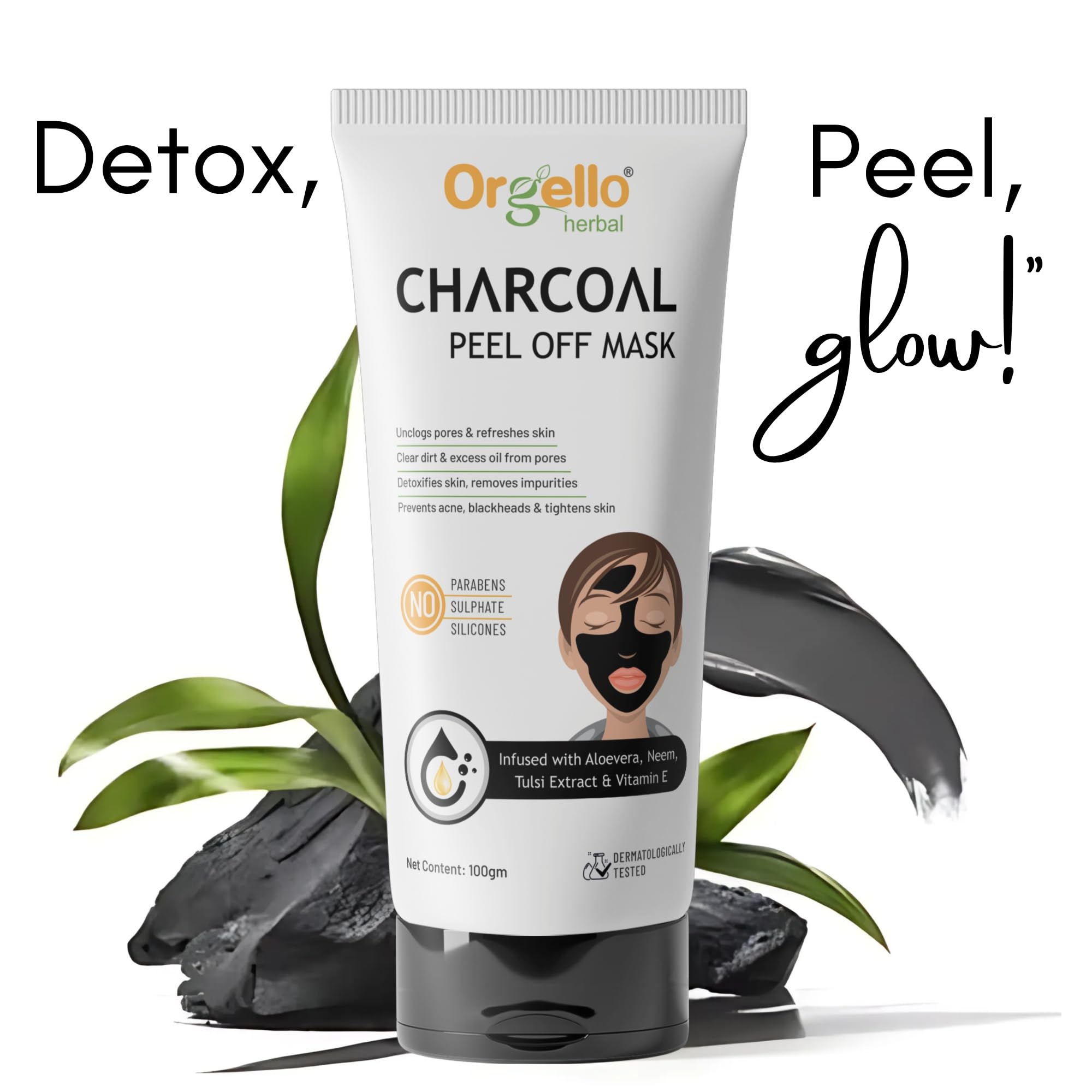 Orgello Charcoal Peel Off Face Mask for Blackhead Removal & Deep Pore Cleansing - Sulfate & Paraben Free - Suitable for Men, Women & Teens with Dry, Normal or Oily Skin | Perfect for Spa Days, Self-Care Routines & Acne Treatment