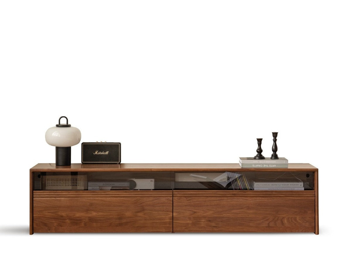 Solid Oak, Cherry & Black Walnut TV Stand Floor Cabinet - Rustic Wood Entertainment Center for Living Room, Bedroom & Home Theater Storage