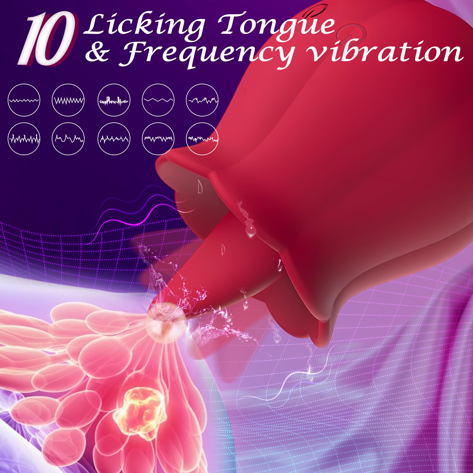 Rose Clitoral Vibrator for Women - 10 Speed Tongue Licking Vibrating Sex Toy for Clit, Nipple, G-Spot & Ears Stimulation | Couples & Solo Play | Red Adult Pleasure Toy for Enhanced Sensual Experience