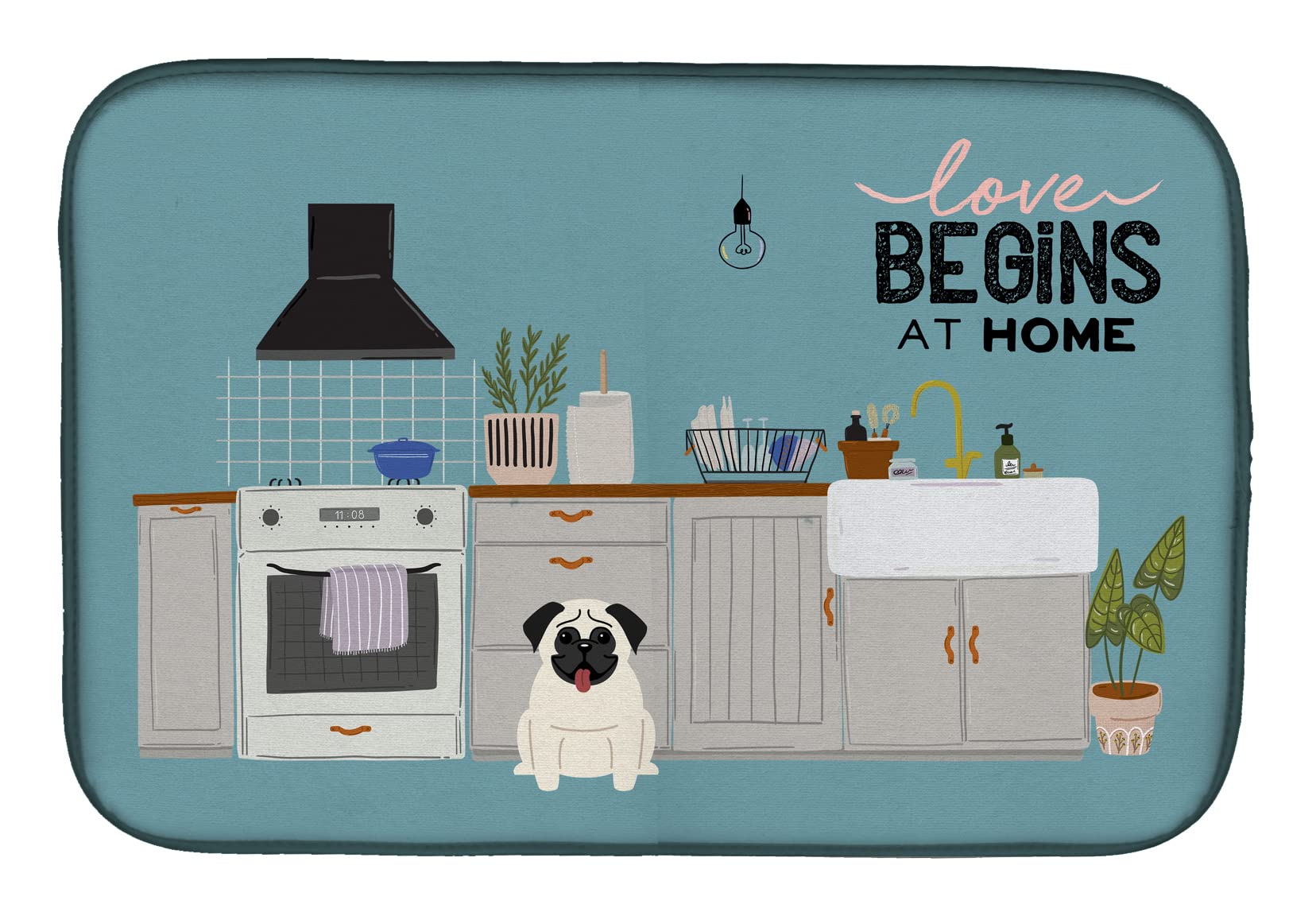 Absorbent Pug-Themed Dish Drying Mat for Kitchen Counter - 14x21 Inch Multicolor Non-Slip Dish Drainer Pad | Perfect for Kitchen Countertops, Sink Areas & Pet Lover Home Decor