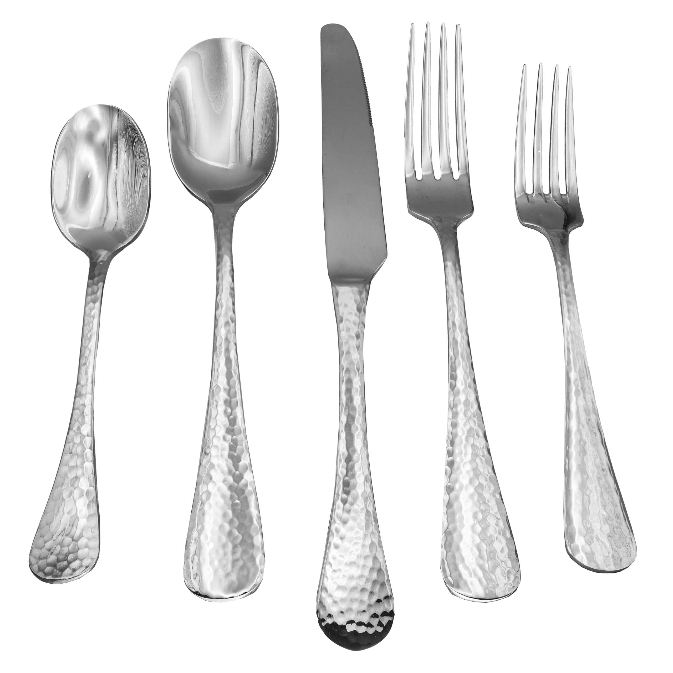 Bastia Hammered Stainless Steel Flatware Set - 60 Piece Silverware Set for 12 Place Settings - Elegant Dinnerware for Formal Dining, Wedding Gifts & Restaurant Use