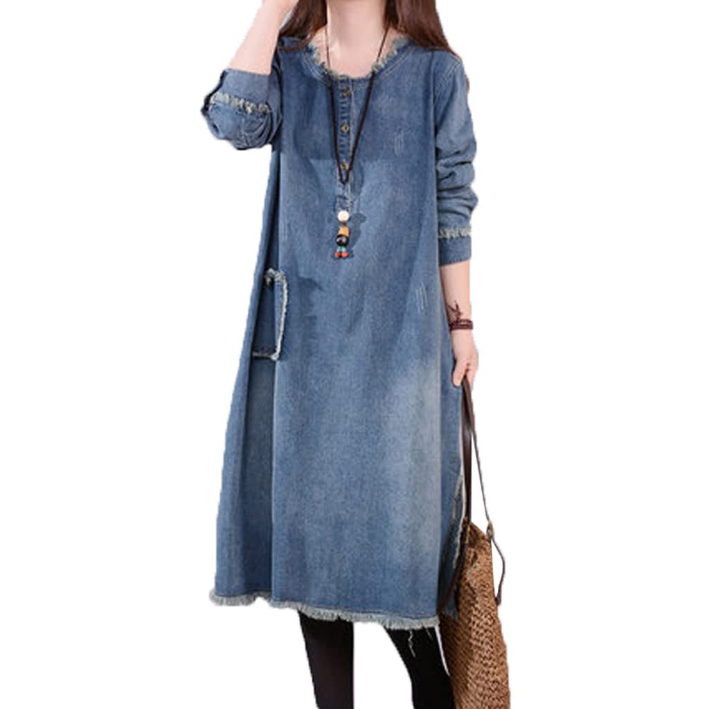 Women's Loose Fit Denim Dress Robe - Comfortable Casual Maxi Dress for Everyday Wear (Color: A, Size: XL) | Perfect for Beach Cover-Up, Loungewear & Summer Outfits