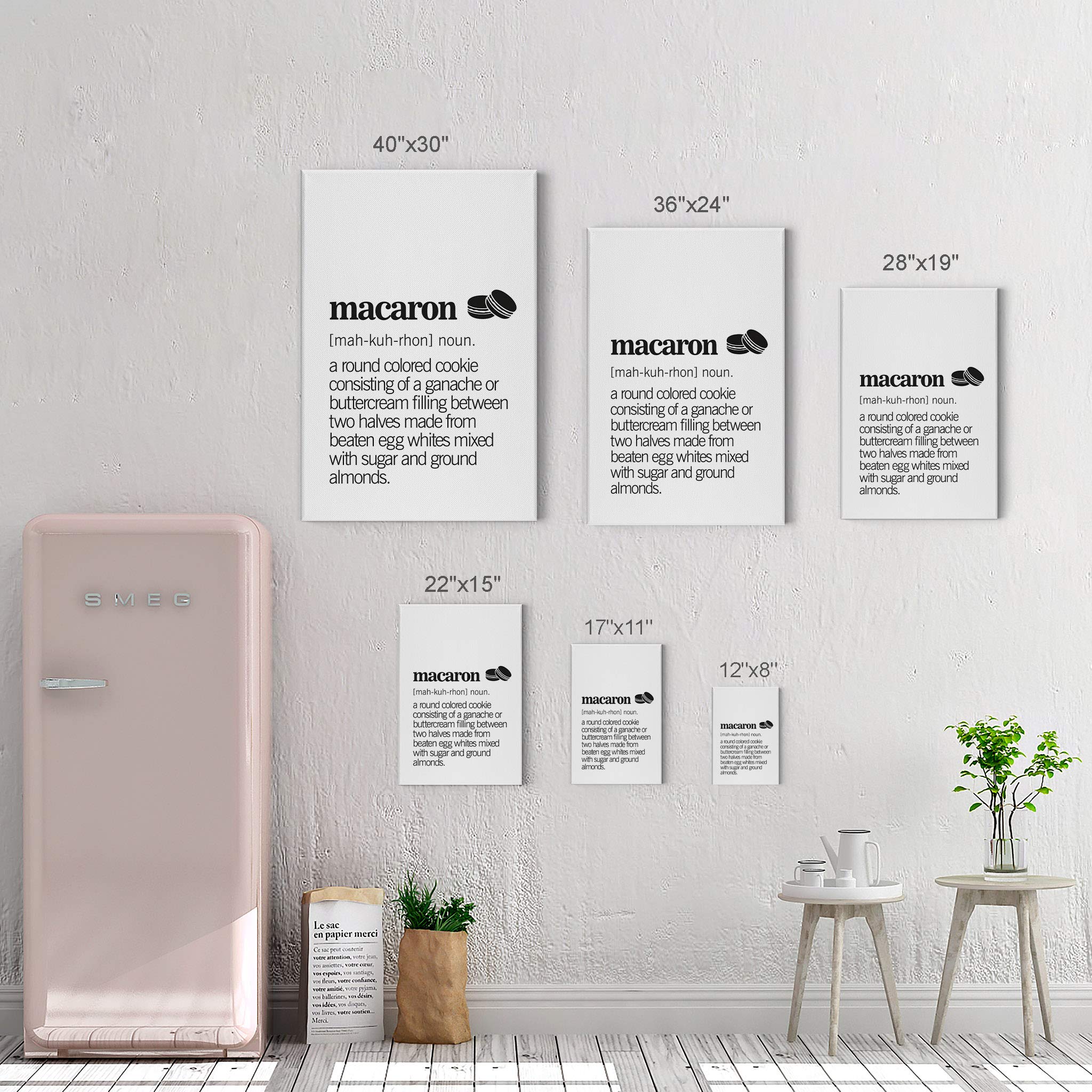 Funny Macaron Definition Canvas Wall Art Print - Kitchen & Dining Room Decor, Farmhouse Style, Modern Housewarming Gift (40x30 Inch) | Perfect for Restaurants, Cafes & Home Decor
