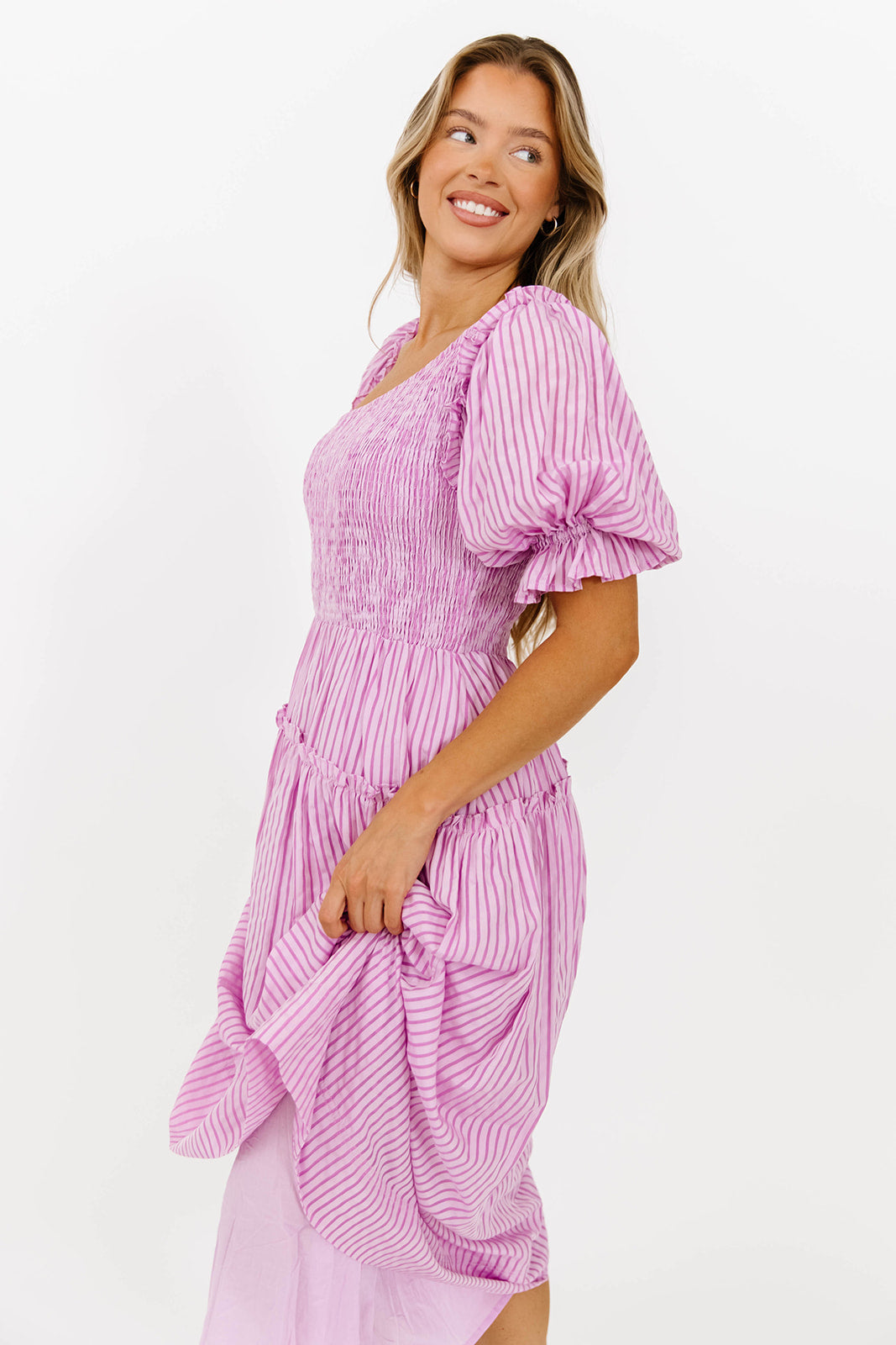 Kaden Women's Asymmetrical Ruffle Midi Dress - Flowy Pink Summer Dress for Casual Outings, Beach Vacations & Date Nights