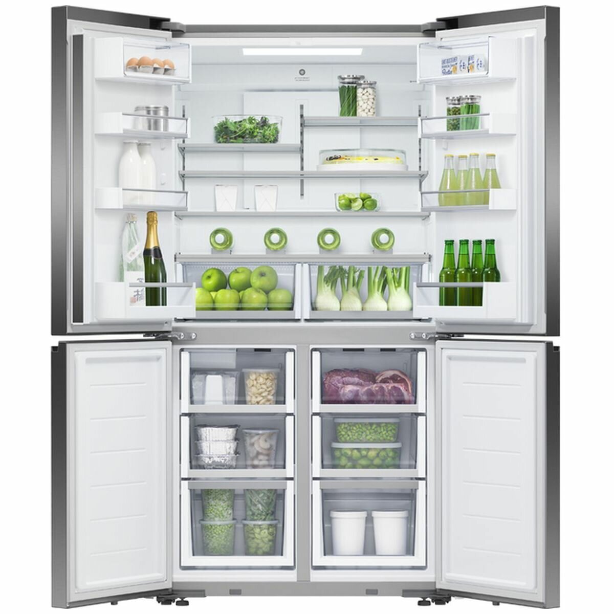 Fisher & Paykel RF605QNUVB1 21.2 cu ft Quad Door Refrigerator with Ice & Water Dispenser - Black Stainless Steel | Perfect for Modern Kitchens & Large Families