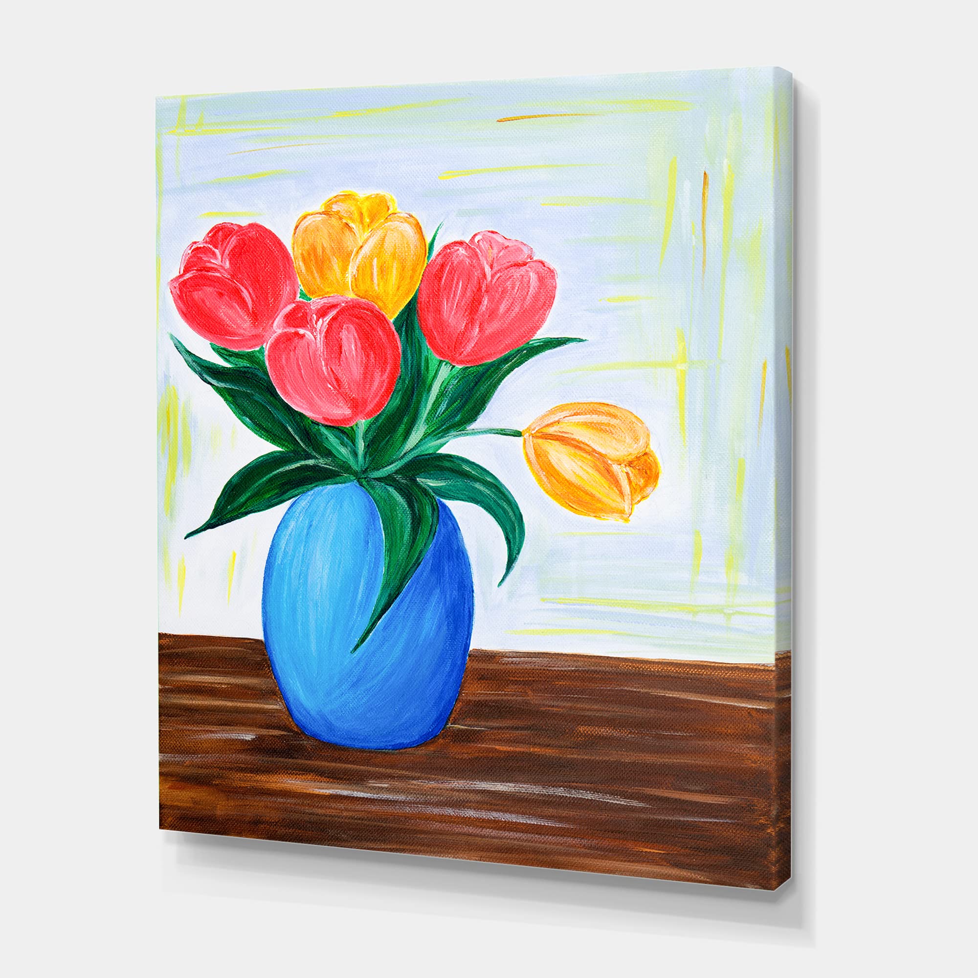 Bouquet of Red and Orange Tulips in Vase - Traditional Canvas Wall Art for Home Decor - Perfect for Living Room, Bedroom & Office Wall Decoration