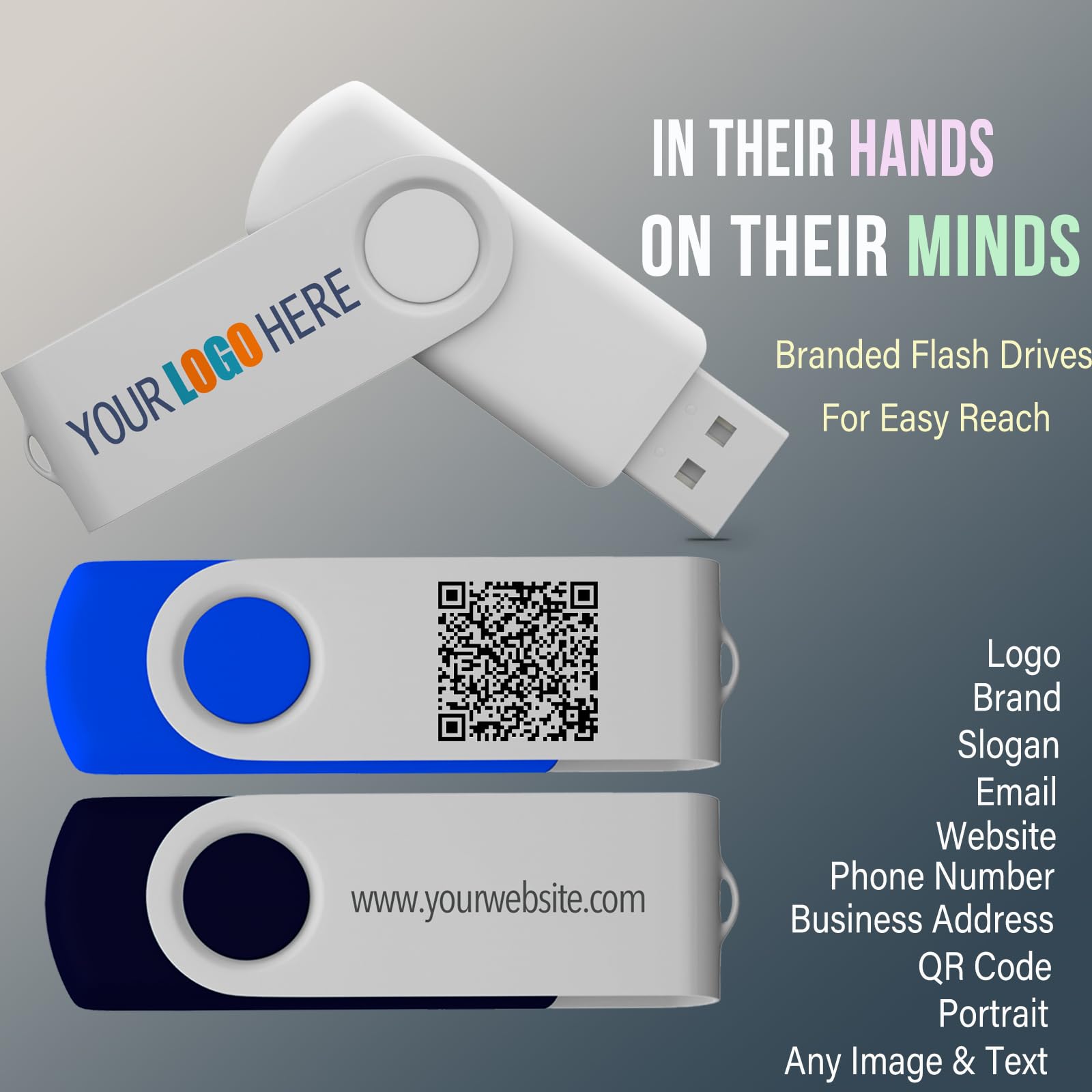 Custom USB Flash Drive 32GB 100 Pack - Logo Printed Promotional Gifts for Business Branding