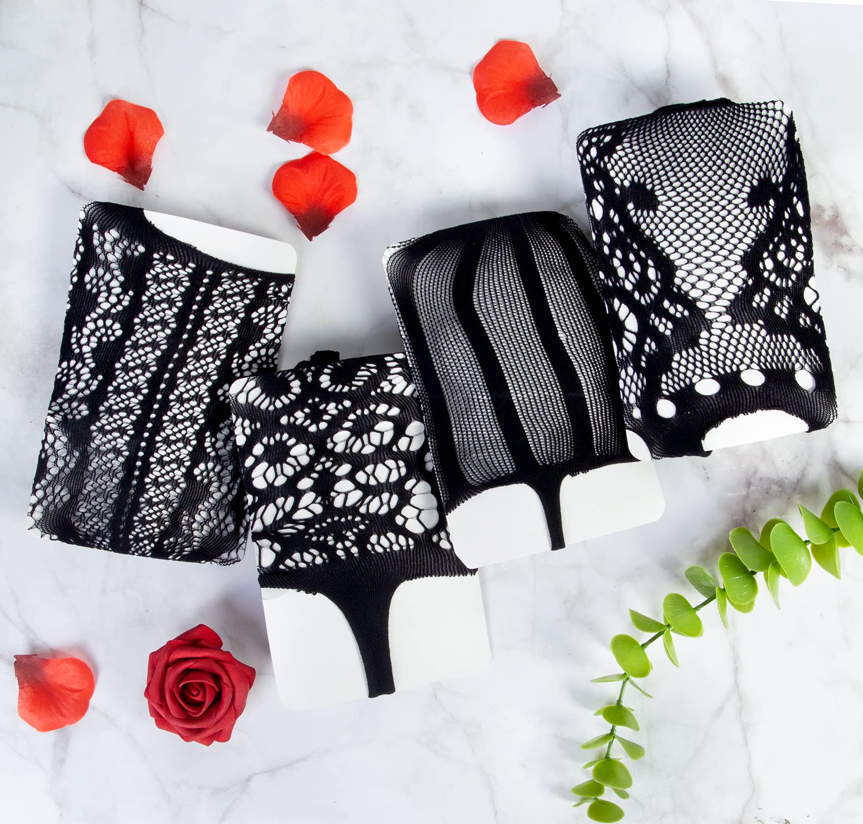 Sexy Fishnet Stockings for Women - Lace Thigh High Tights with Garter Belt Suspender | Perfect for Halloween, Cosplay, Date Night & Boudoir Photography