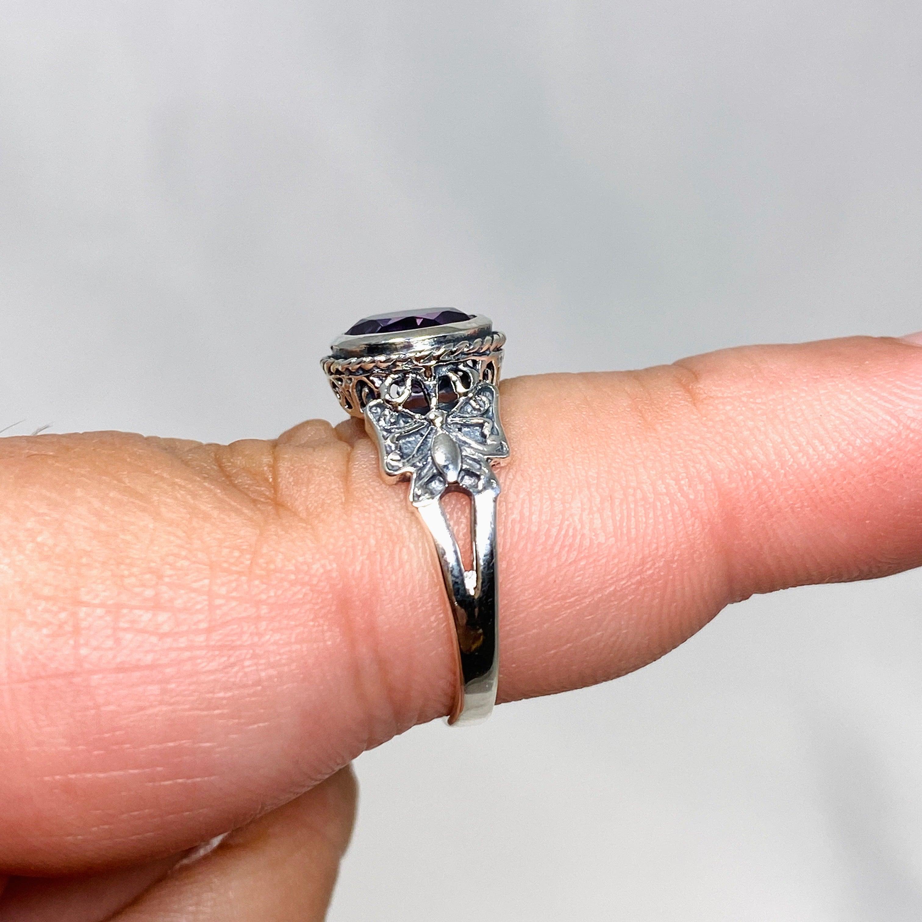 Amethyst Faceted Round Ring in Decorative Setting R3671 - Elegant Jewelry for Women, Perfect for Weddings, Parties & Gifts