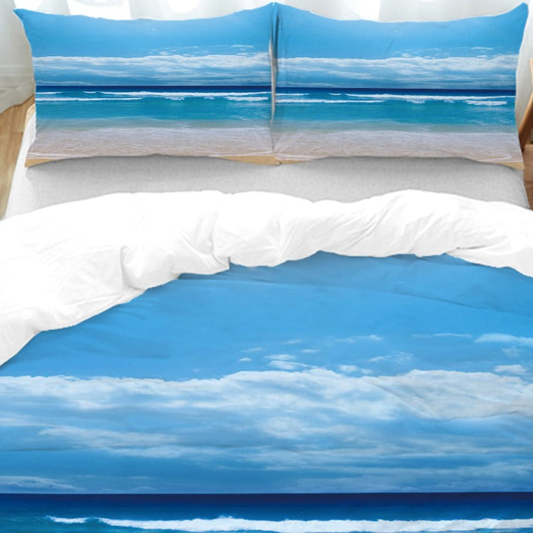 Beachy Bedding Set - Coastal Blue & White Striped Duvet Cover & Pillowcases - Lightweight & Breathable Cotton - Perfect for Beach House, Vacation Rental, or Coastal Bedroom Decor