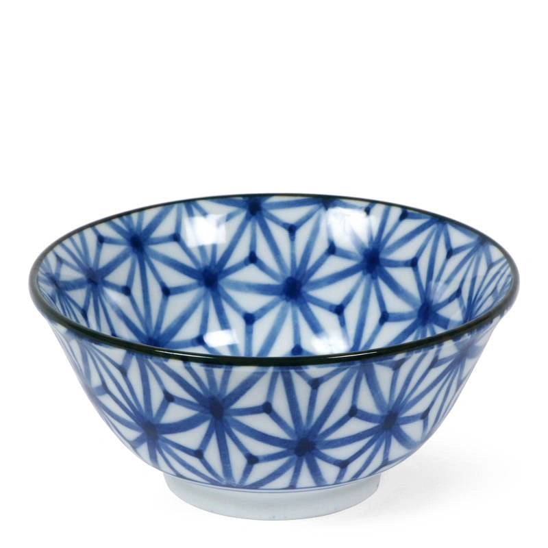 Premium Miya Monyou 6-Piece Asanoha Pattern Ceramic Bowl Set - Japanese Style Soup & Rice Bowls for Home Dining, Restaurant Use & Gift Giving