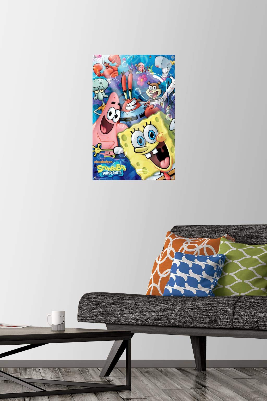 Trends International Nickelodeon SpongeBob SquarePants Joy Wall Poster - 14.72 x 22.37 Inches Premium Quality, Includes Push Pins - Perfect for Kids' Bedroom Decor, Game Room & Classroom Wall Art