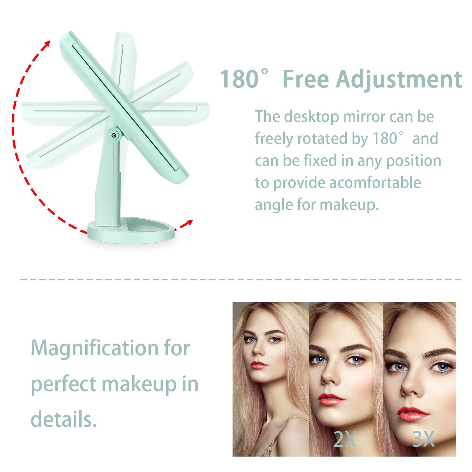 Tri-Fold LED Vanity Mirror - 21 Lights, 3X Magnification, Touch Control for Home & Travel Makeup