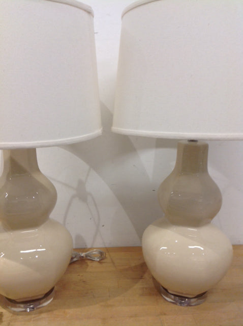 29 Pair of Cream Ceramic Table Lamps - Elegant Bedside Lighting for Bedroom, Living Room & Office Decor - Soft Glow Nightstand Lamps with Fabric Shades