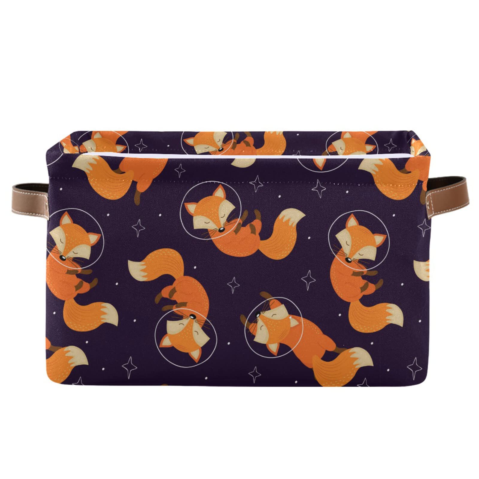 Cute Fox Star Pattern Storage Basket with Handles - Large Collapsible Rectangular Storage Bin for Kids Toys, Nursery, Closet & Bathroom Organization | Home Decor Storage Cube (1 Pack) - Perfect for Toy Storage, Baby Room Organization & Bathroom Essentials