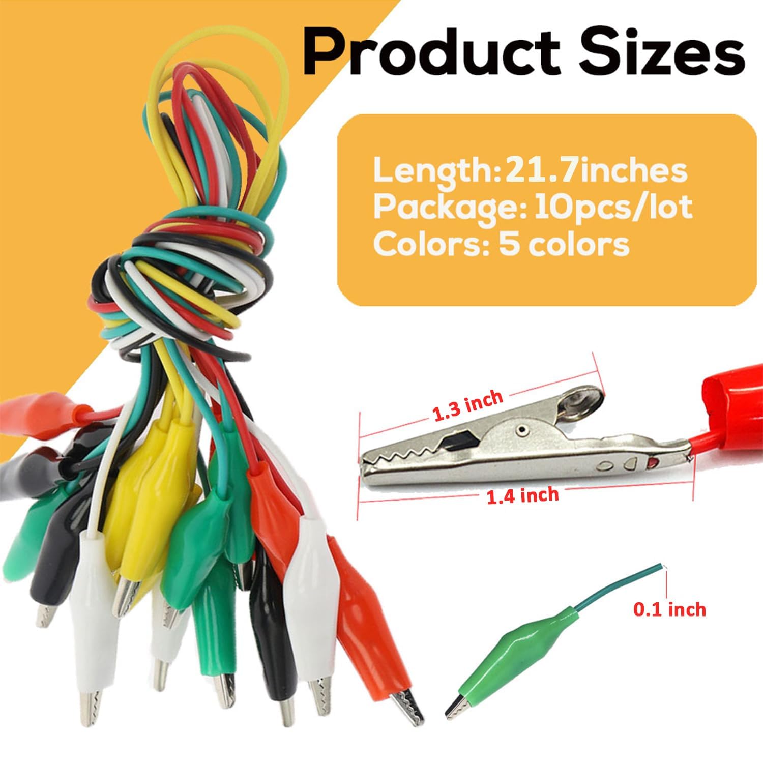 IDUINO 10PCS Alligator Clips Test Leads - Dual Ended Crocodile Clips Jumper Wires for Circuit Connection, Electrical Testing (5 Colors) - Perfect for DIY Electronics, Arduino Projects & Battery Testing
