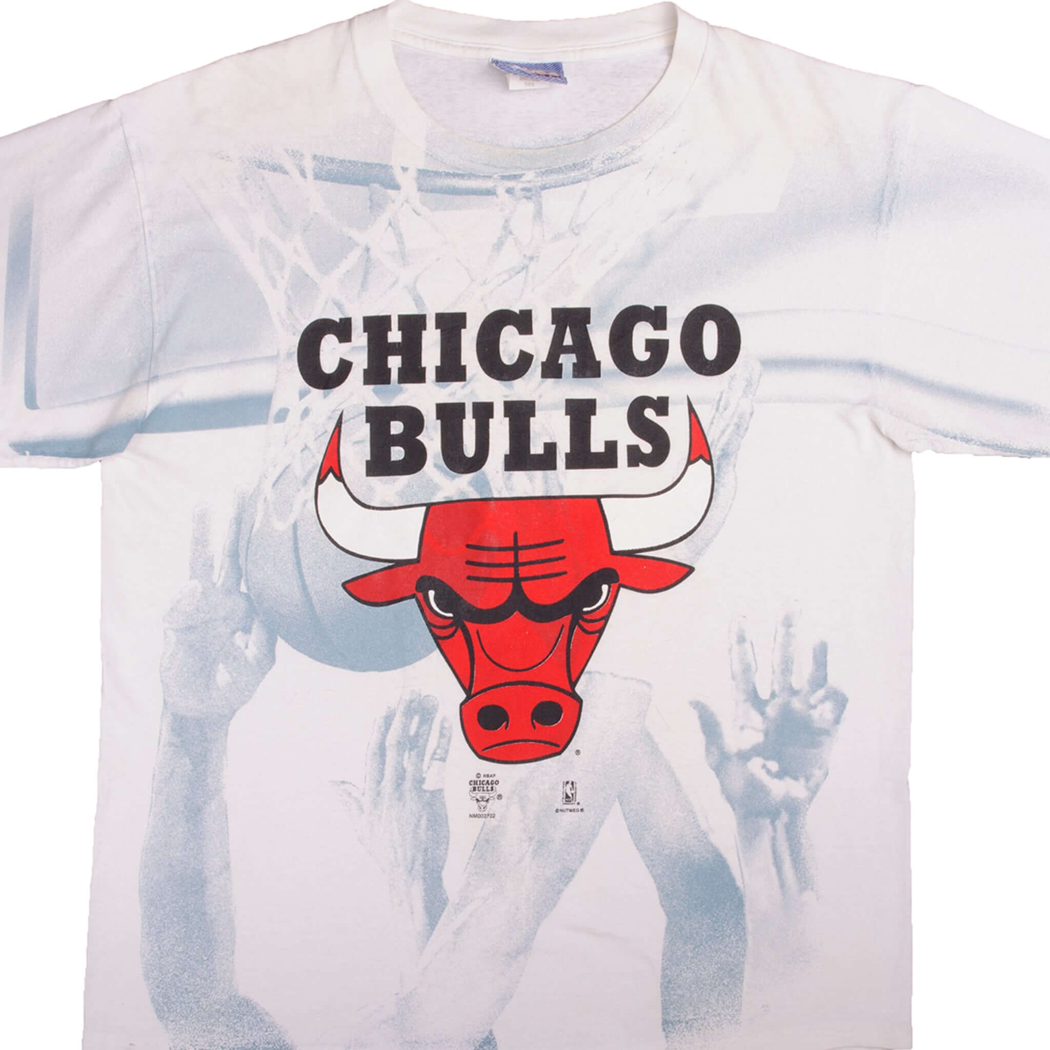 Vintage 1990s Chicago Bulls NBA All Over Print T-Shirt - Large Size, Made in USA - Perfect for Basketball Fans, Retro Sports Fashion & Casual Wear