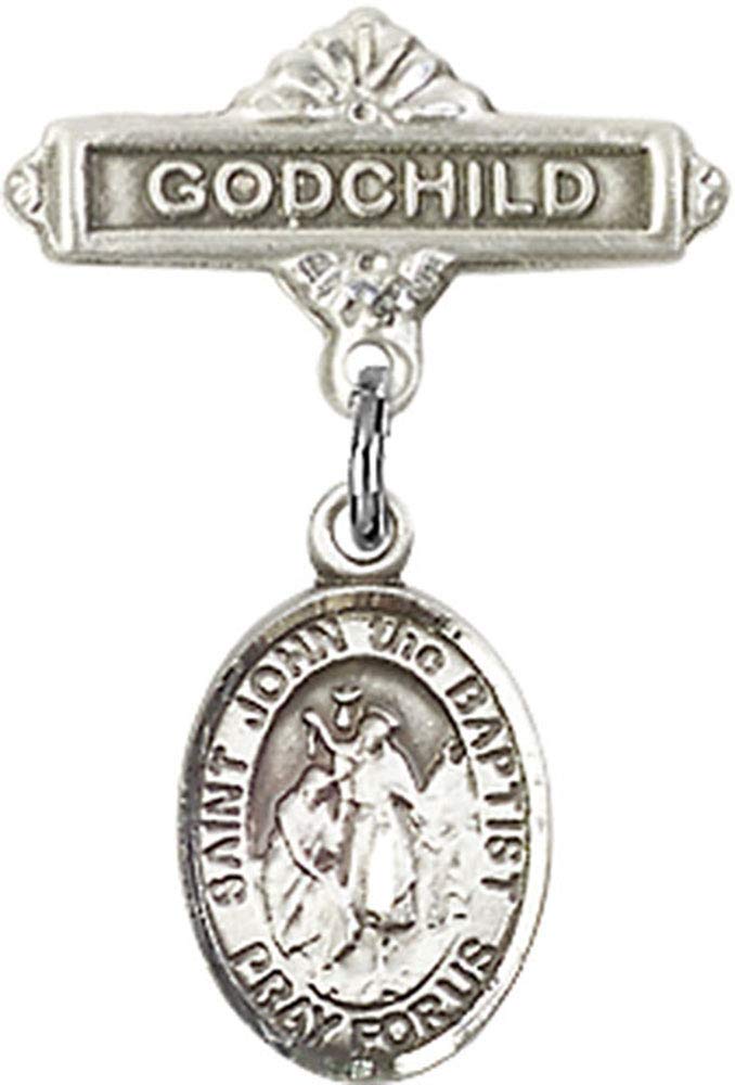 Sterling Silver Baby Badge with St. John the Baptist Charm and Godchild Pin - Handmade in USA | Religious Jewelry Gift for Baptism, Christening & First Communion | Elegant Keepsake for Godchildren & Newborns