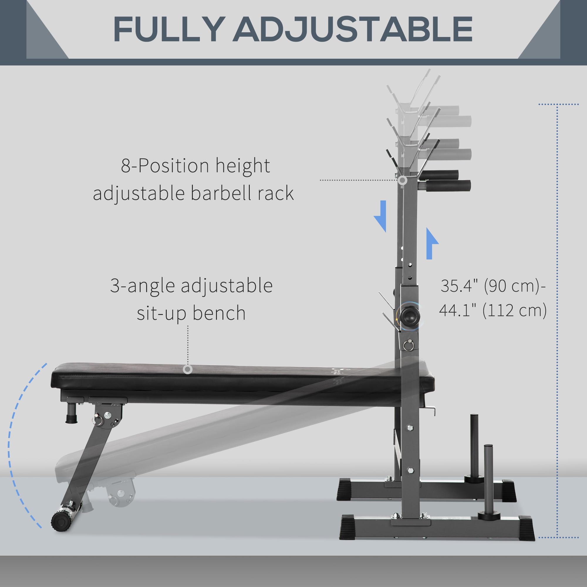 Soozier Adjustable Weight Bench - Foldable Bench Press with Barbell Rack & Dip Station for Home Gym, Strength Training & Full Body Workout - Perfect for Home Fitness, Muscle Building & Cross Training