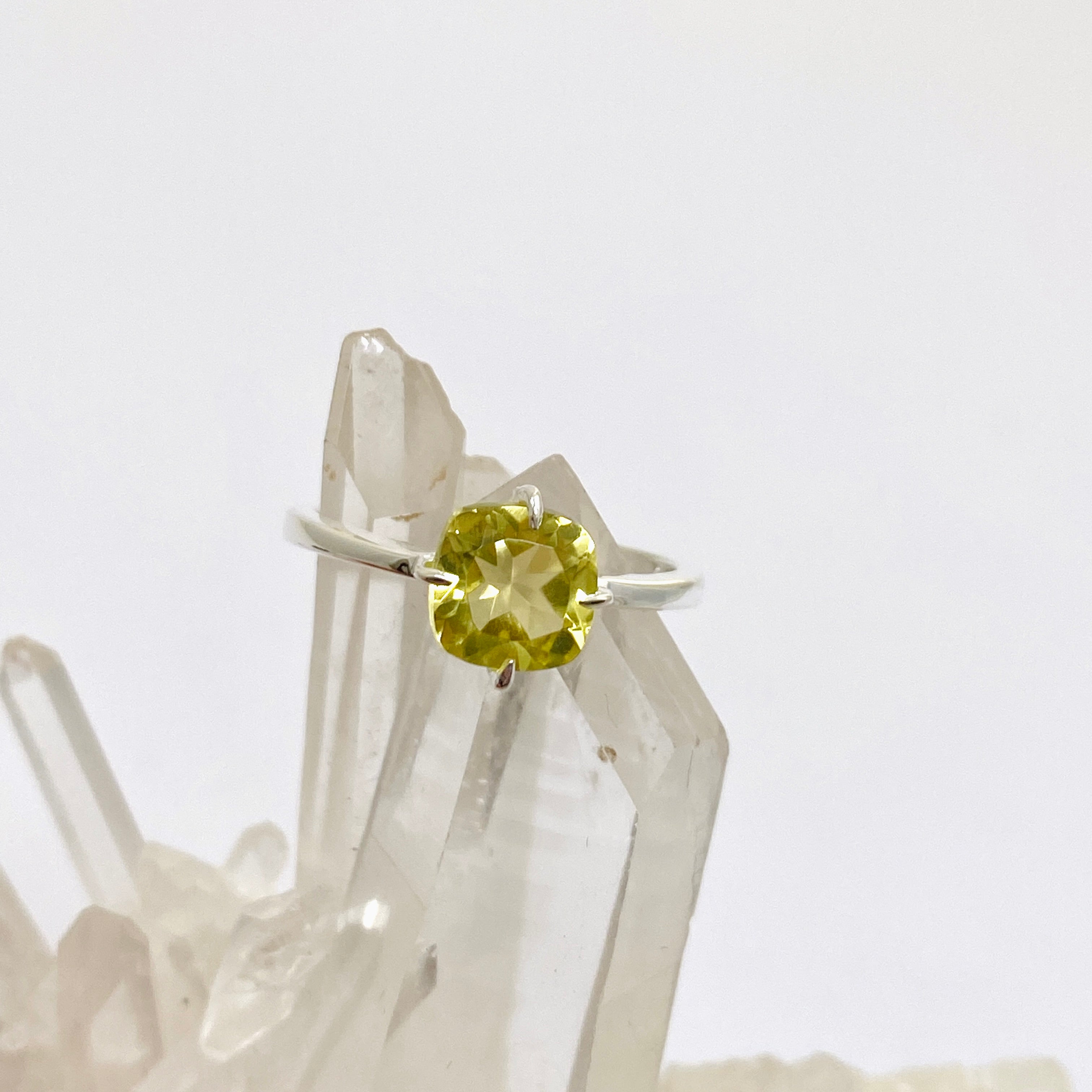 Lemon Quartz Faceted Square Solitaire Ring R4806 - Elegant Gemstone Jewelry for Women, Perfect for Engagement, Wedding & Special Occasions