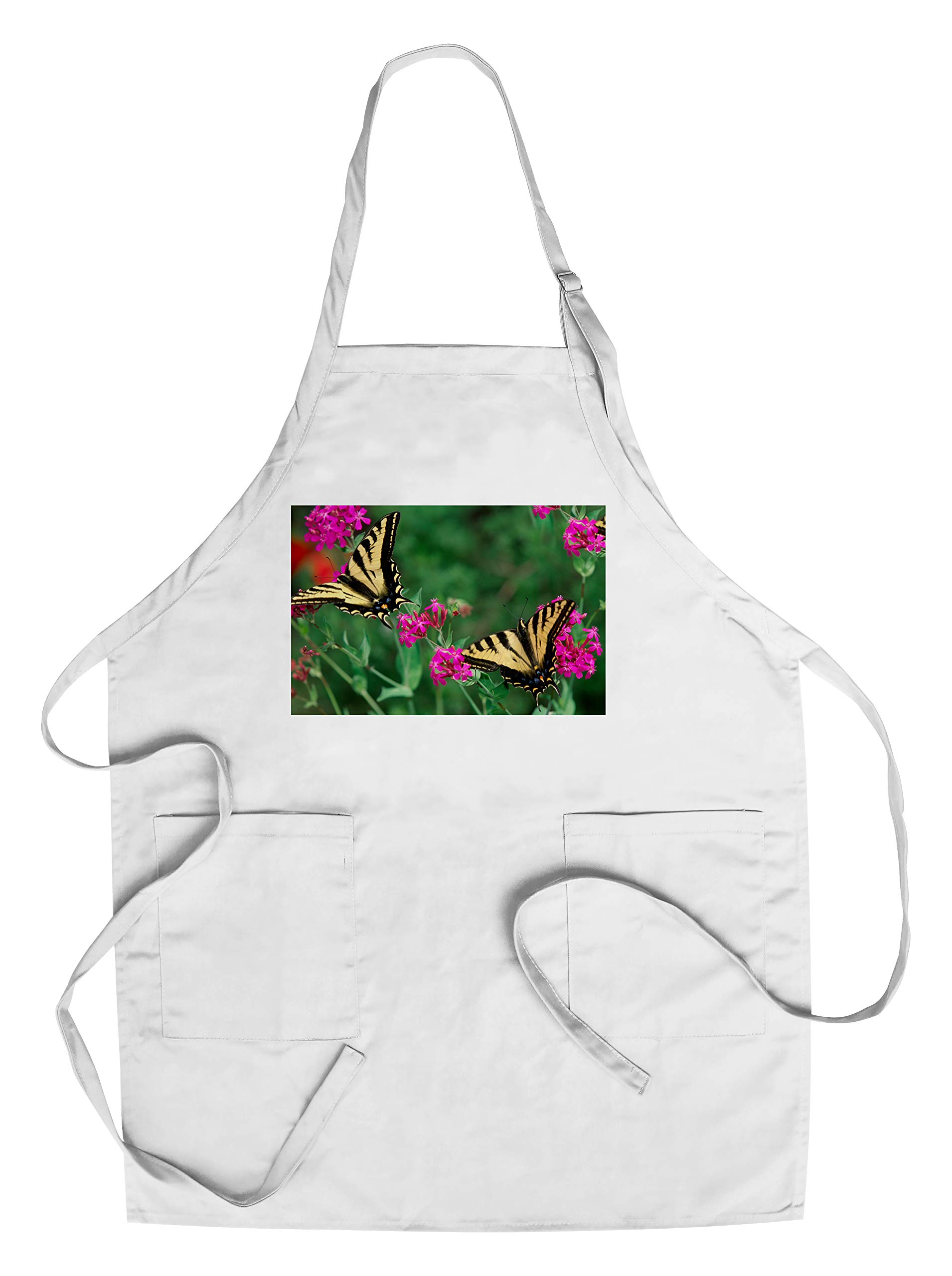 Butterfly and Flowers Cotton Canvas Apron - Unisex Kitchen Cooking Baking Grilling Apron with Pockets - Perfect for Home Chefs, BBQ Enthusiasts & Baking Lovers