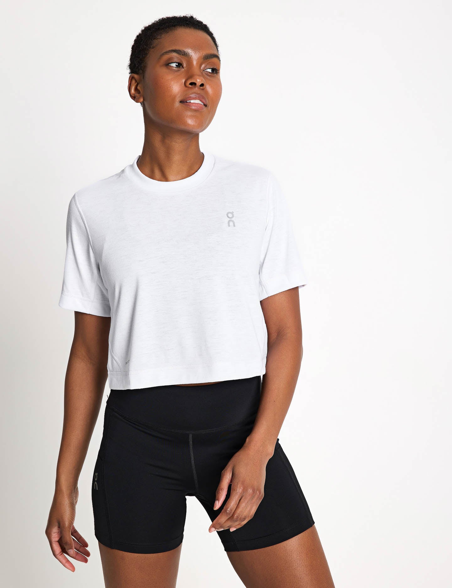 Train T Crop Top - Women's White Short Sleeve T-Shirt for Yoga, Gym & Casual Wear
