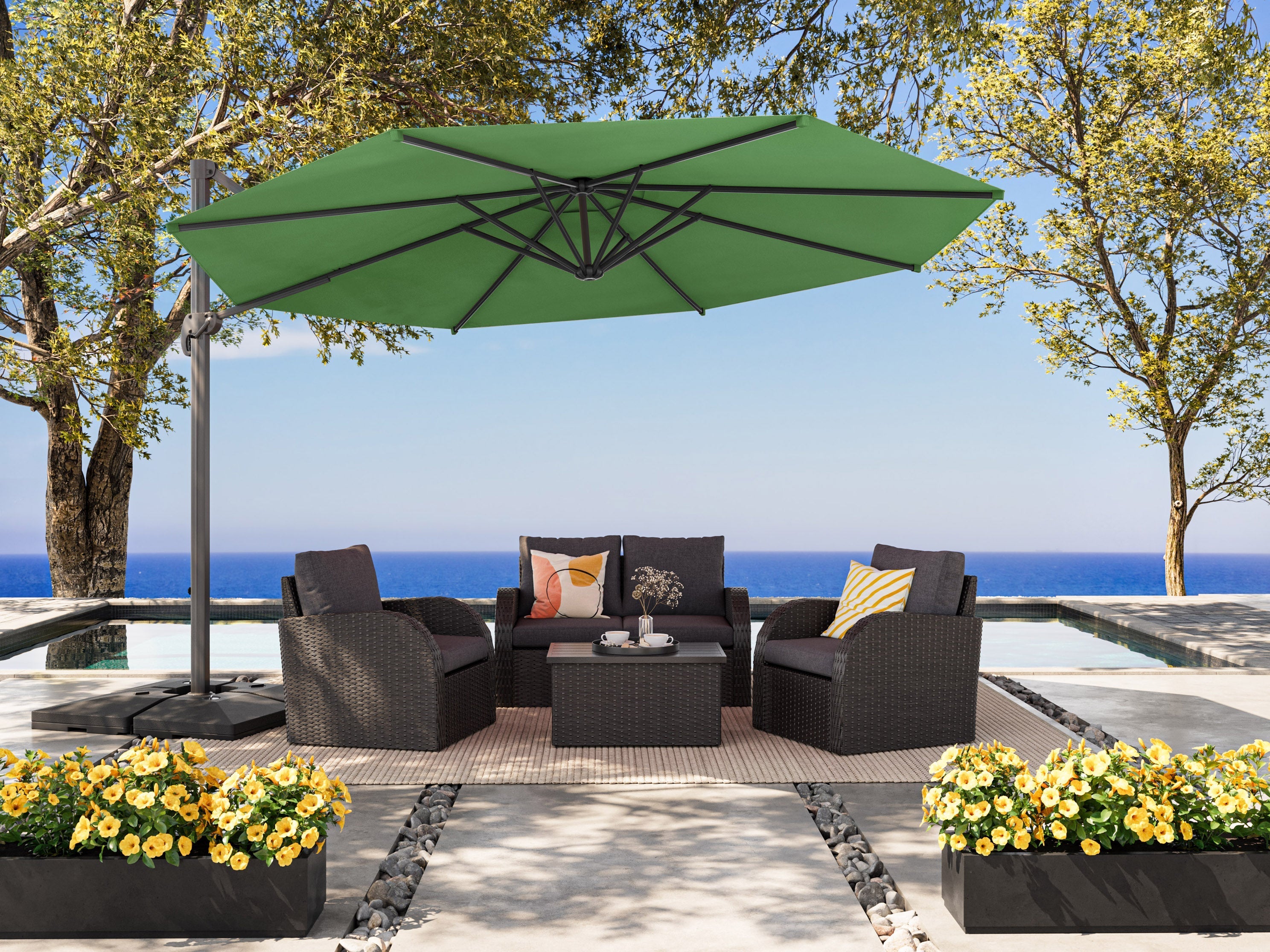 11.5ft Deluxe Offset Patio Umbrella in Forrest Green - Perfect for Poolside, Backyard, and Outdoor Dining Areas