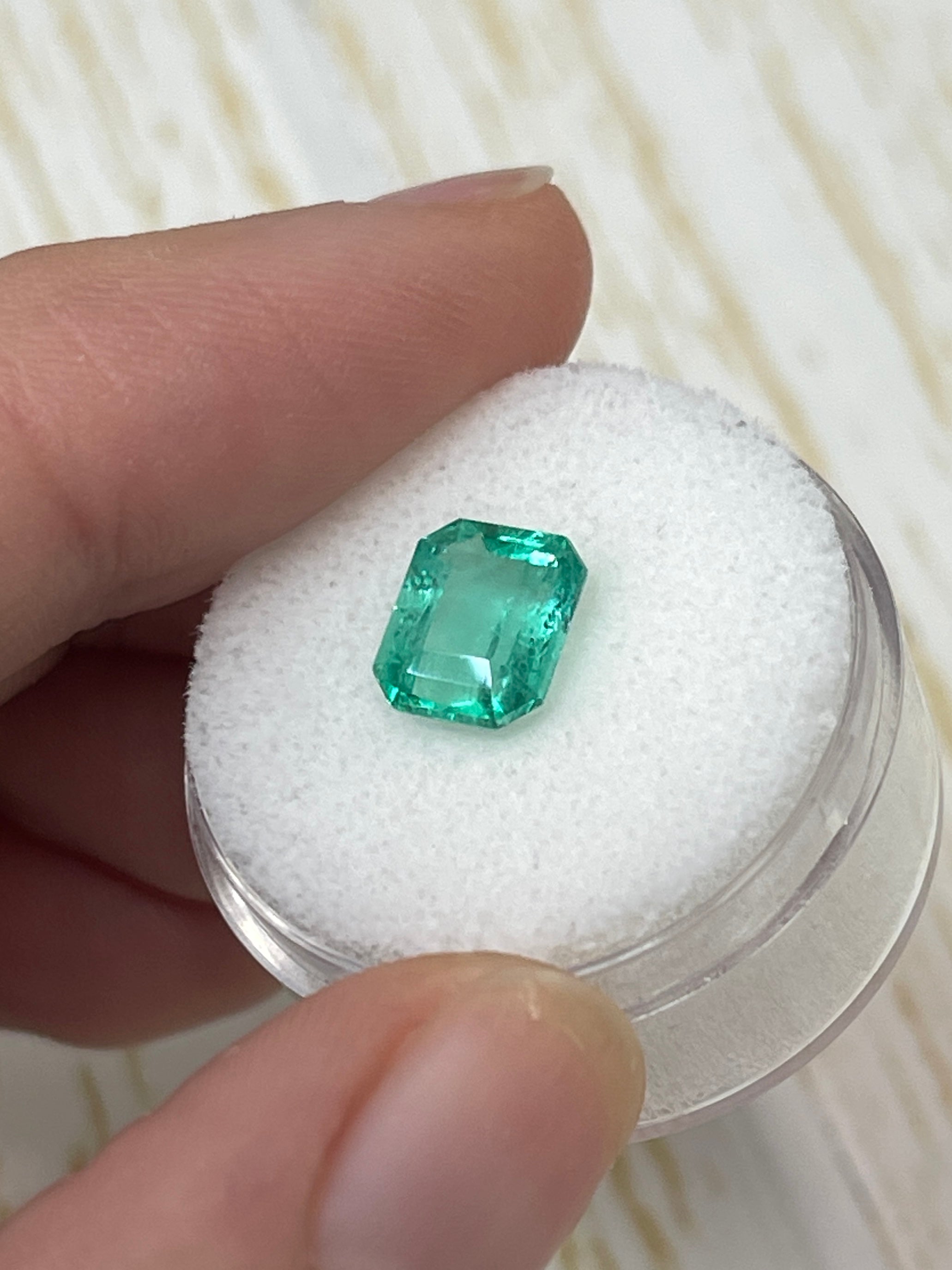 2.17 Carat 8.5x7mm Bluish Green Natural Loose Colombian Emerald Gemstone - Emerald Cut for Jewelry Making, Engagement Rings & Fine Collections