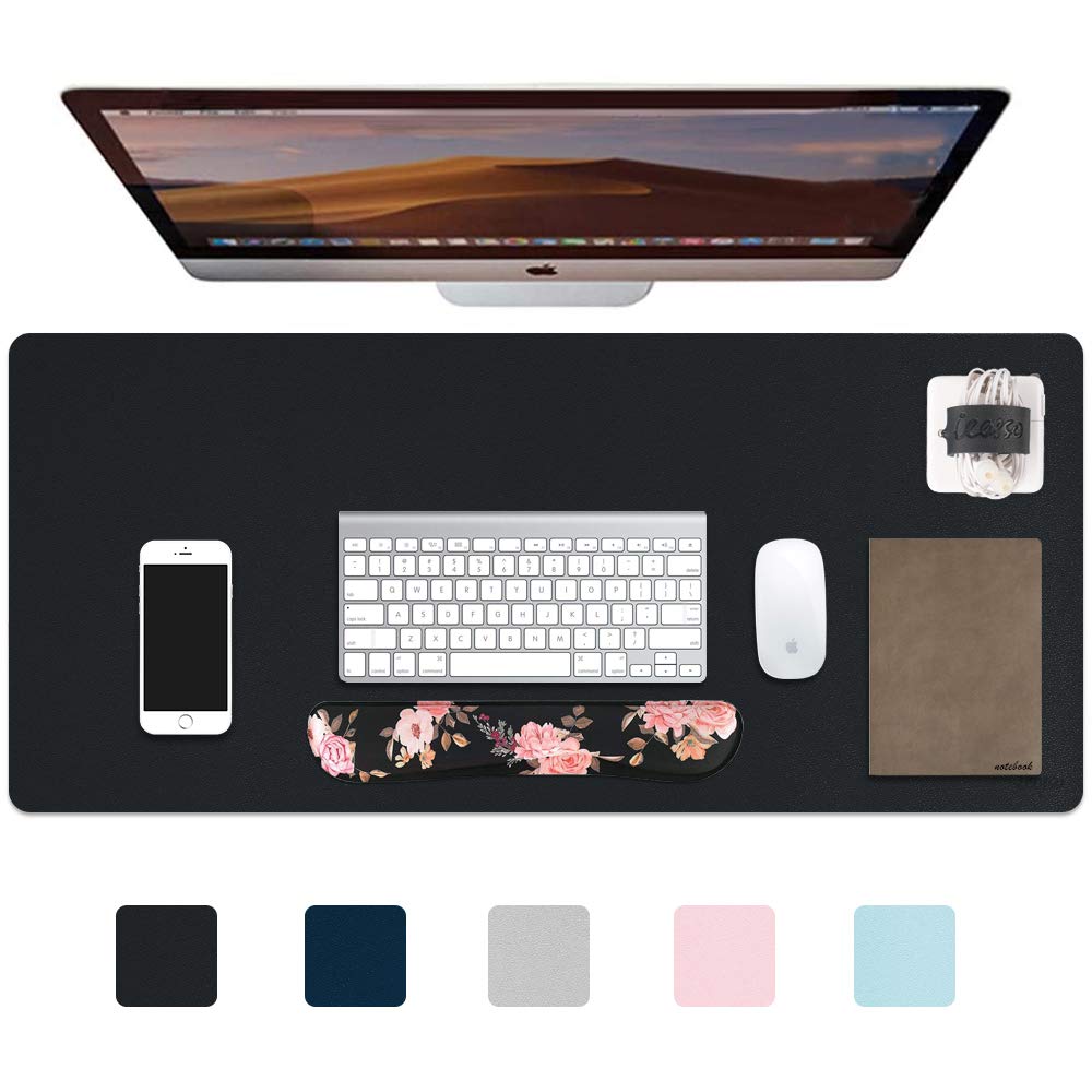 iCasso XXL Extended Gaming Mouse Pad - Non-Slip PU Leather Desk Blotter, Waterproof Keyboard Mat for PC, Laptop, Office & Home Use - Perfect for Work, Gaming & Writing - Black (36