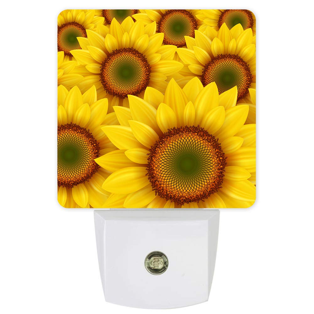 Sunflower Yellow LED Night Light Plug in with Light Sensor - Romantic Bedroom Nightlight for Nursery, Kids, Boys & Girls - Perfect for Bedrooms, Hallways & Nurseries