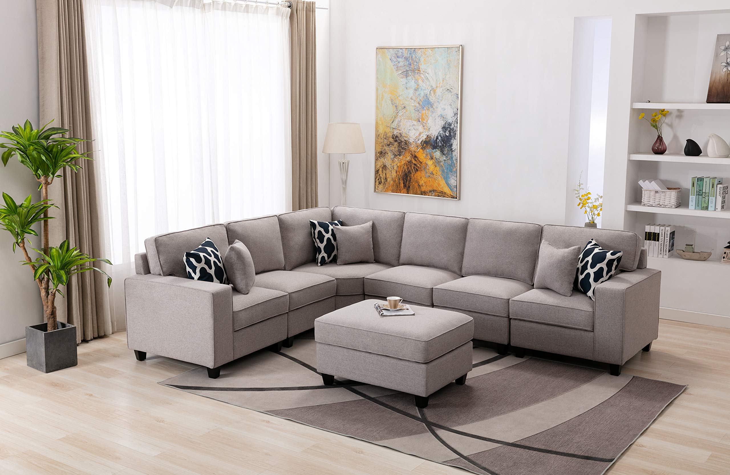 Legend Vansen Symmetrical Modular Sectional Sofa with Ottoman - Light Grey (124