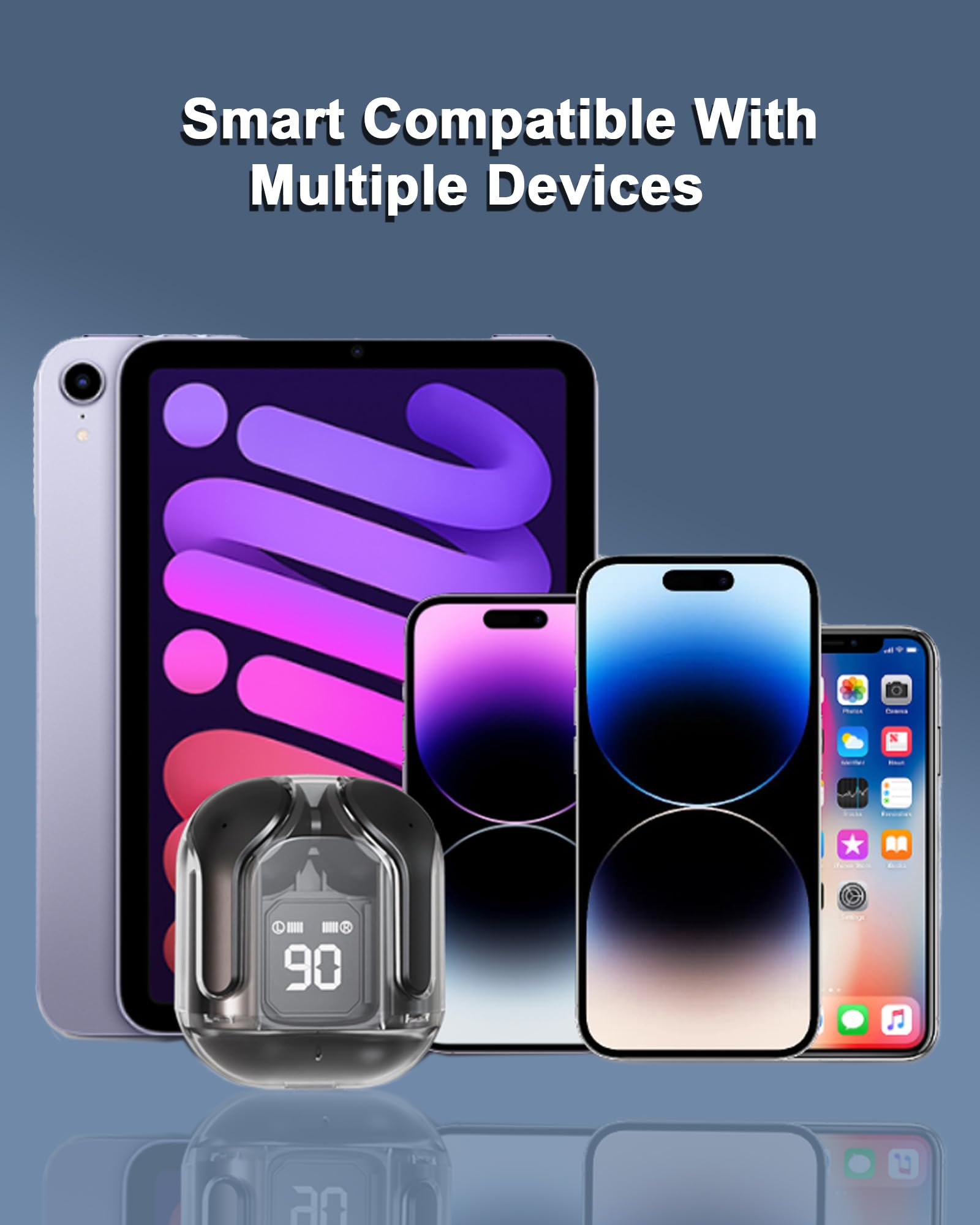 Wireless Bluetooth Earbuds with Deep Bass, ENC Noise Cancelling & HiFi Stereo Sound | Touch Control, IPX5 Waterproof & Dual Mic | Translucent Charging Case | Compatible with Android/iOS Phones, Laptops & Tablets | Perfect for Workouts, Commuting & Online Meetings