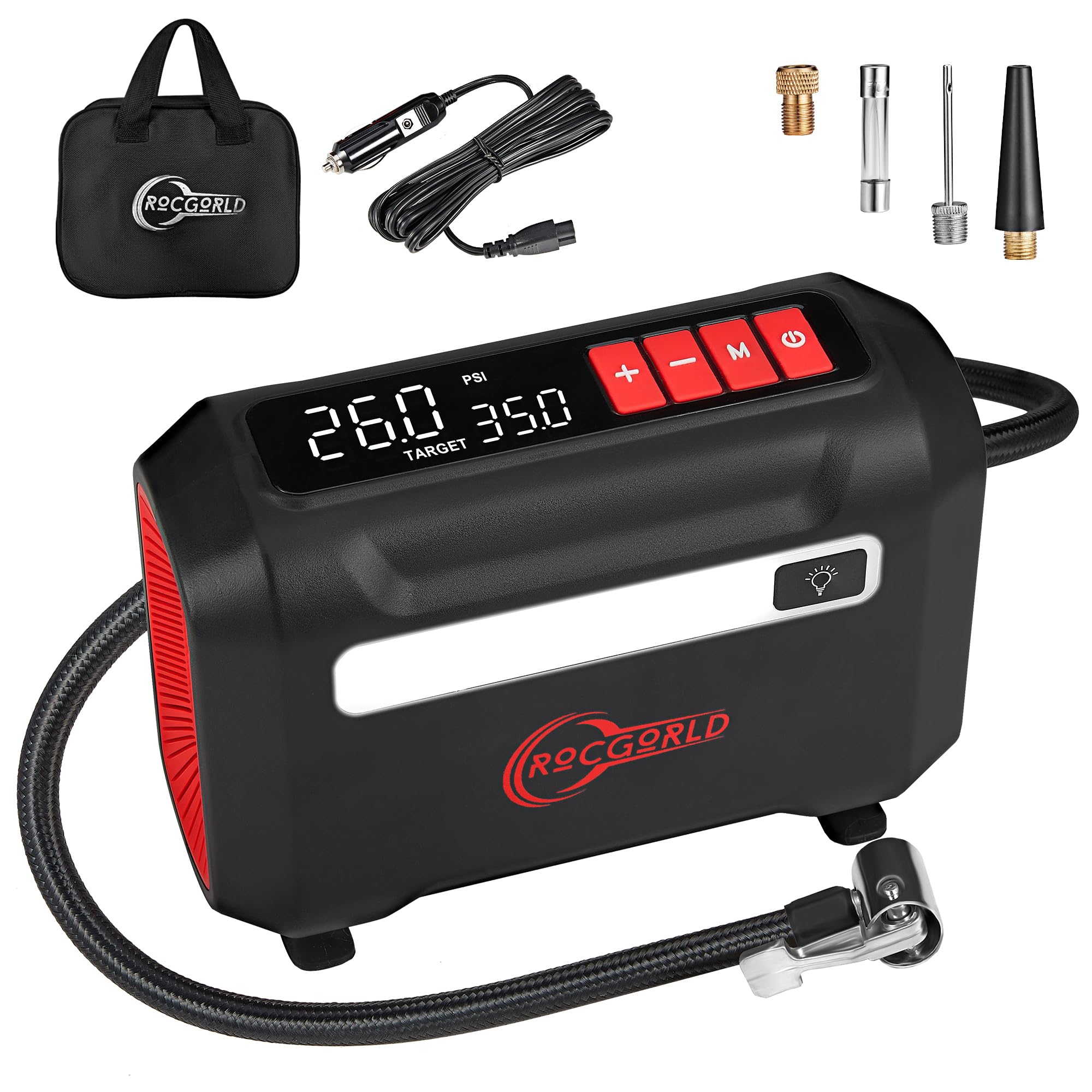 R8 Tire Inflator Portable Air Compressor - 12V DC Fast Inflation Air Pump with Large Dual Digital Display - 3X Faster for Cars, Bikes, Motorcycles, Sports Balls - Perfect for Road Trips, Camping & Emergency Tire Inflation