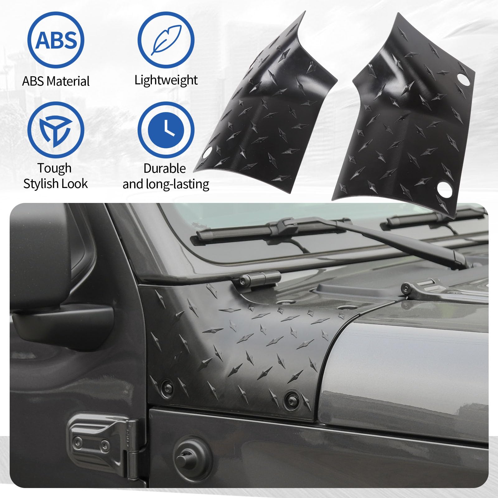 RT-TCZ Jeep Wrangler JL/JLU/Gladiator JT Hood Cowl Cover (2018-2024) - Black Exterior Body Armor Accessories (2-Piece Set) for Off-Road Protection & Style Enhancement