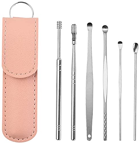 Stainless Steel Spring Earwax Cleaner Tool Set - Spiral Design Ear Pick for Safe Wax Removal, Hygienic Ear Cleaning Kit with Small Spring Cleaner (Pink) - Perfect for Home, Travel & Personal Hygiene Care