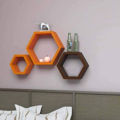 Handmade MDF Hexagon Wall Shelves Set of 3 - Multicolor Home Decor for Living Room, Bedroom & Office - Perfect for Displaying Photos, Plants & Decorative Items