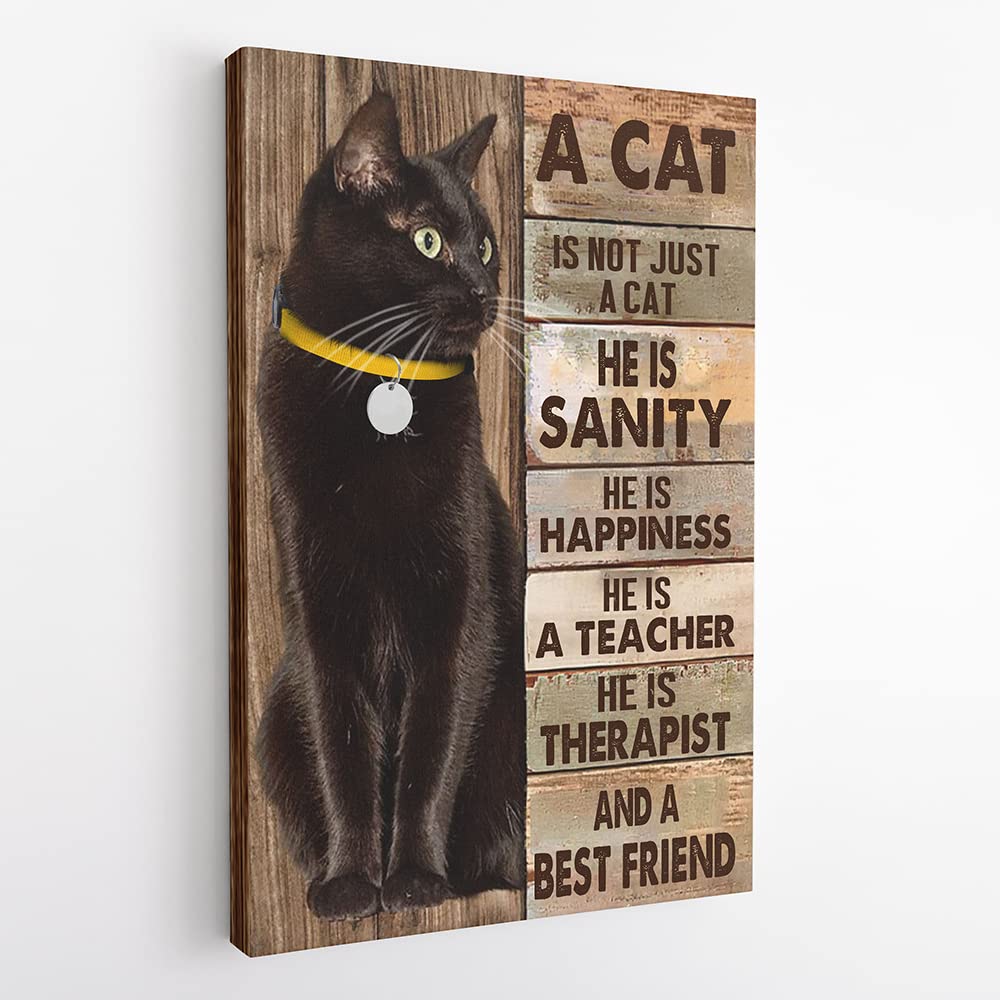 Vintage Canvas Wall Art - Black Cat Painting with Inspirational Quote 'A Cat Is Not Just A Cat' - Unique Cat Lover Gift for Cat Mom, Home Decor, Christmas Present | Perfect for Living Room, Bedroom, Office & Cat-Themed Spaces