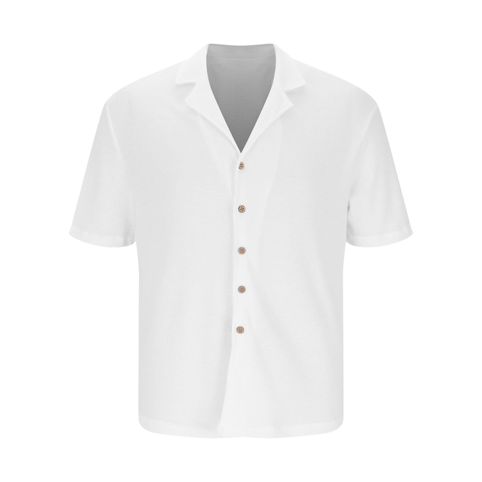 Men's Waffle Knit Short Sleeve Button Down Shirt - Breathable Hawaiian Beach Shirt with Sheer Hollow Out Design | Perfect for Summer Vacation, Pool Parties & Casual Outings