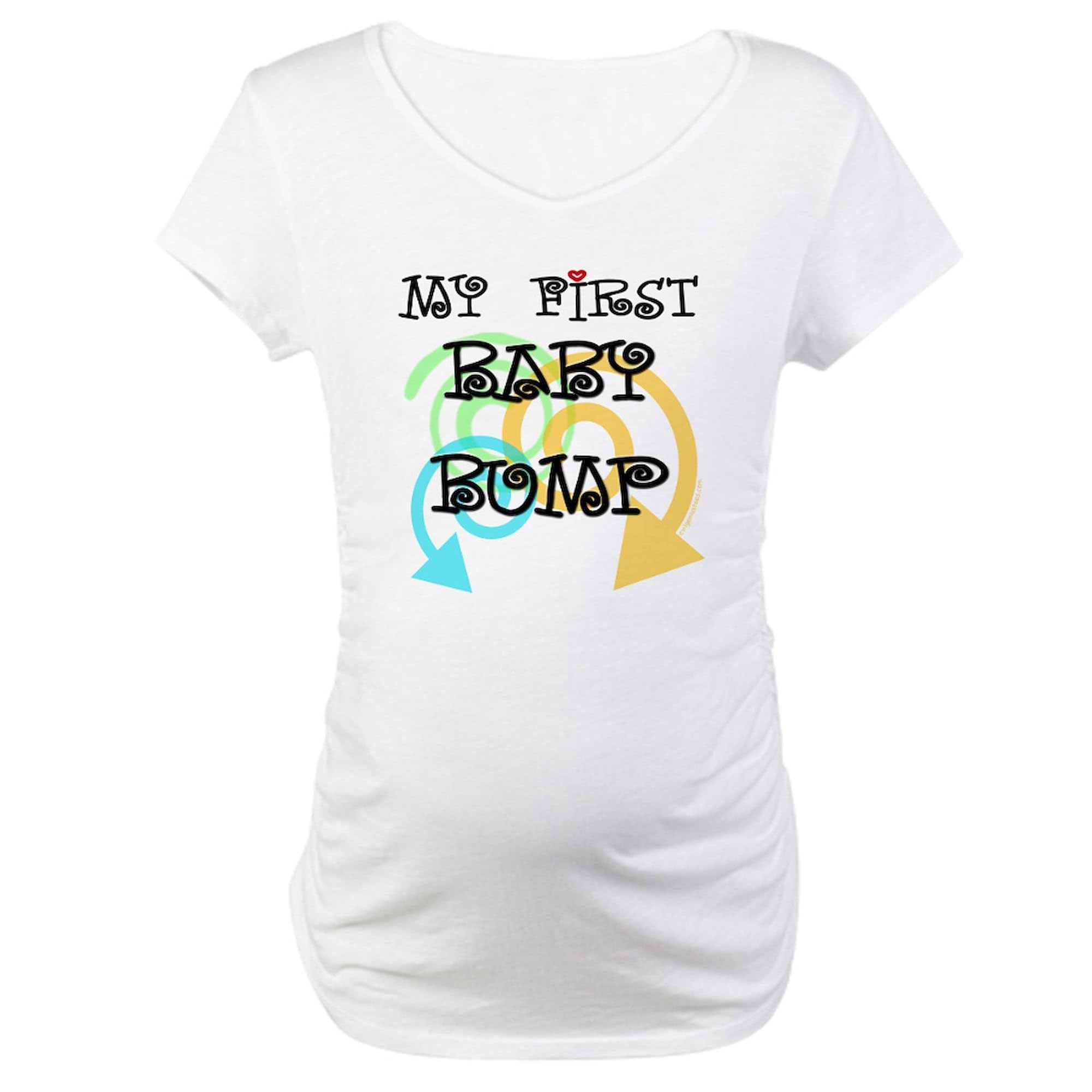 Cute First Baby Bump Pregnancy Maternity T-Shirt for Women - Ruched Side Design for Comfort - Perfect for Announcements, Baby Showers & Maternity Photos
