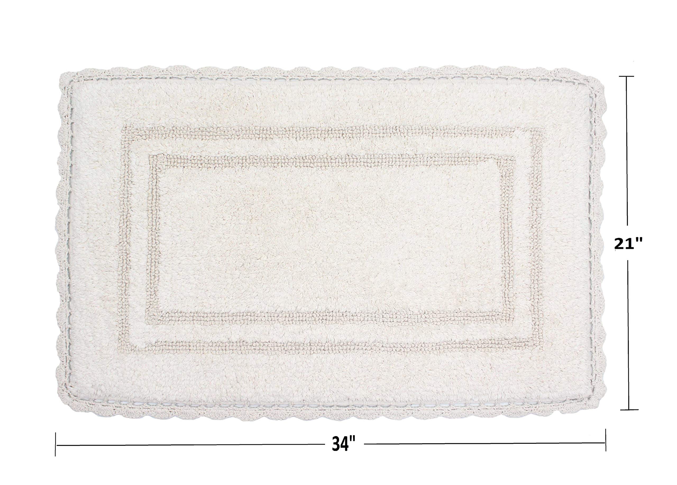 Home Weavers Reversible Cotton Bath Mat Set - Ultra Soft & Absorbent 100% Cotton Bathroom Rug, Non-Slip Washable Kitchen Mat (21x34 Inches, Ivory) - Perfect for Bathrooms, Showers & Kitchen Floors