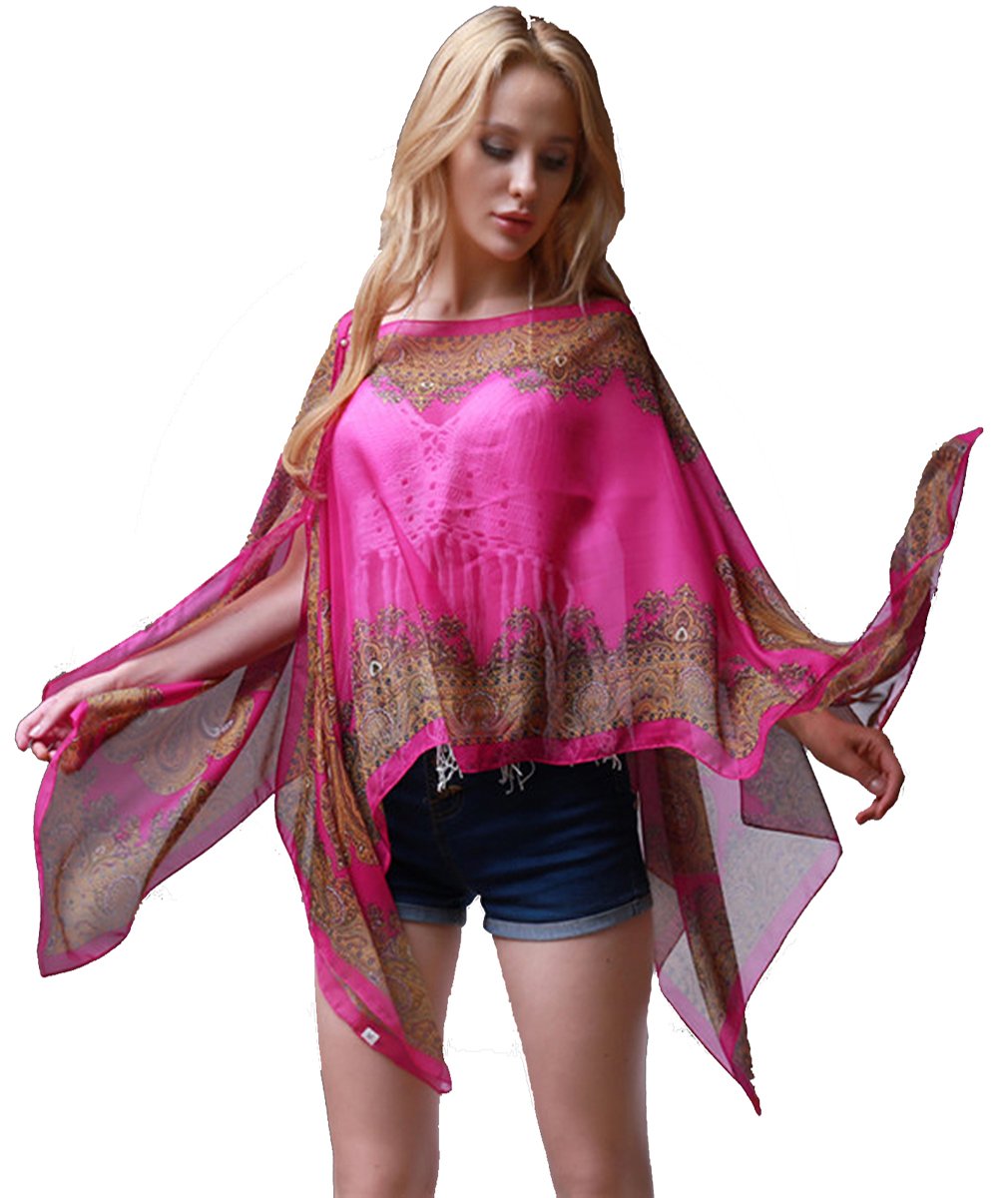 Boho Floral Print Women's Beach Cover Up Blouse - Lightweight Tunic Scarf for Summer Vacation, Poolside, and Beach Outings