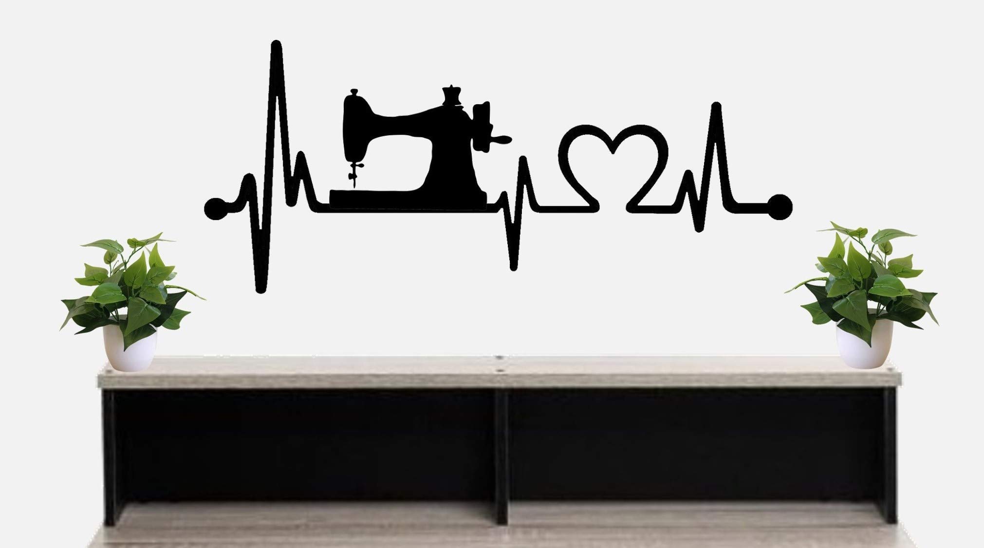 Heartbeat Lifeline Wall Decal BG 501 - Creative Sewing Machine Themed Home Decor for Craft Rooms & DIY Enthusiasts