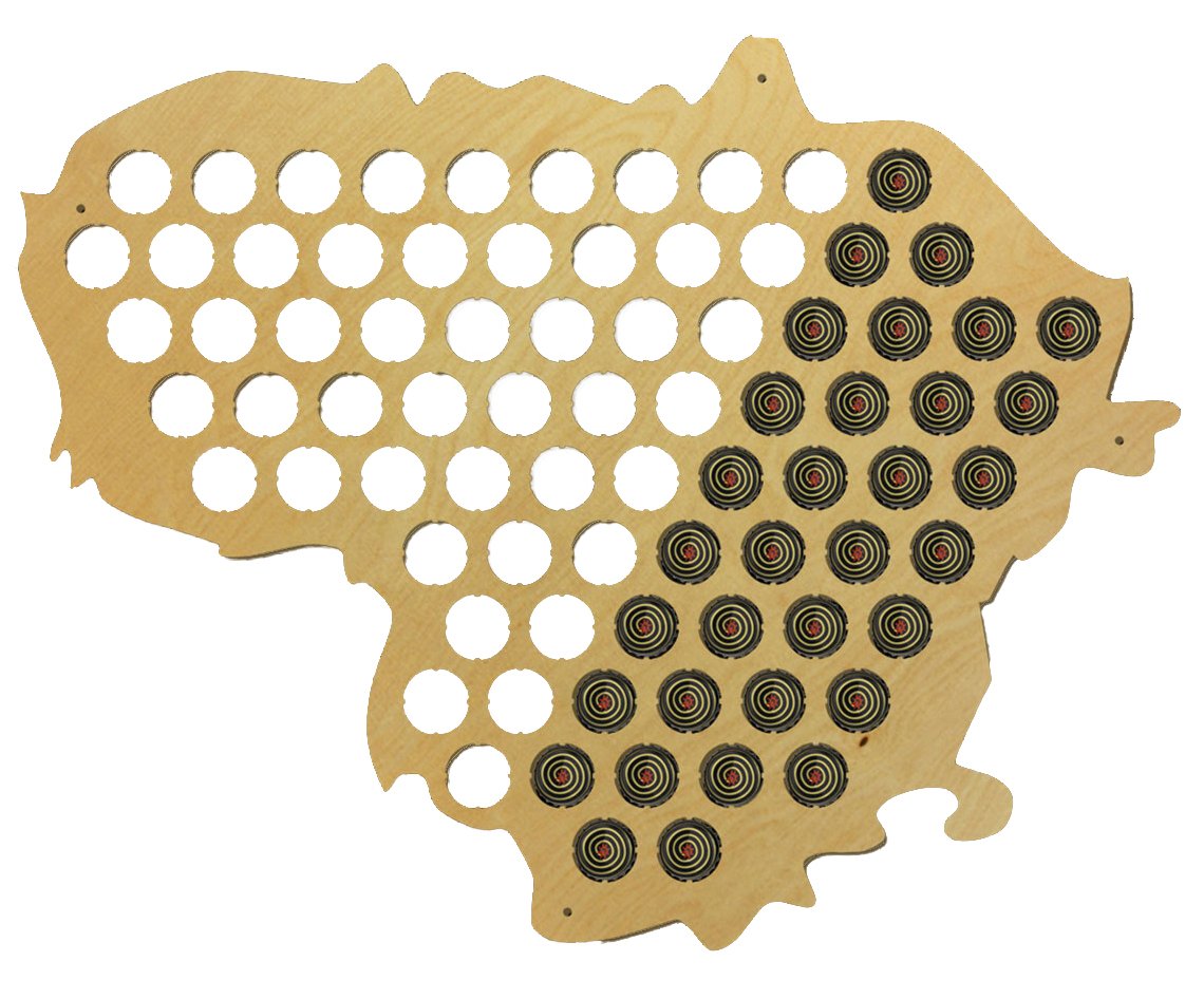 Lithuania Beer Cap Map - Wooden Bottle Cap Organizer for Beer & Soda Collection - Perfect for Home Bar Decor and DIY Craft Projects